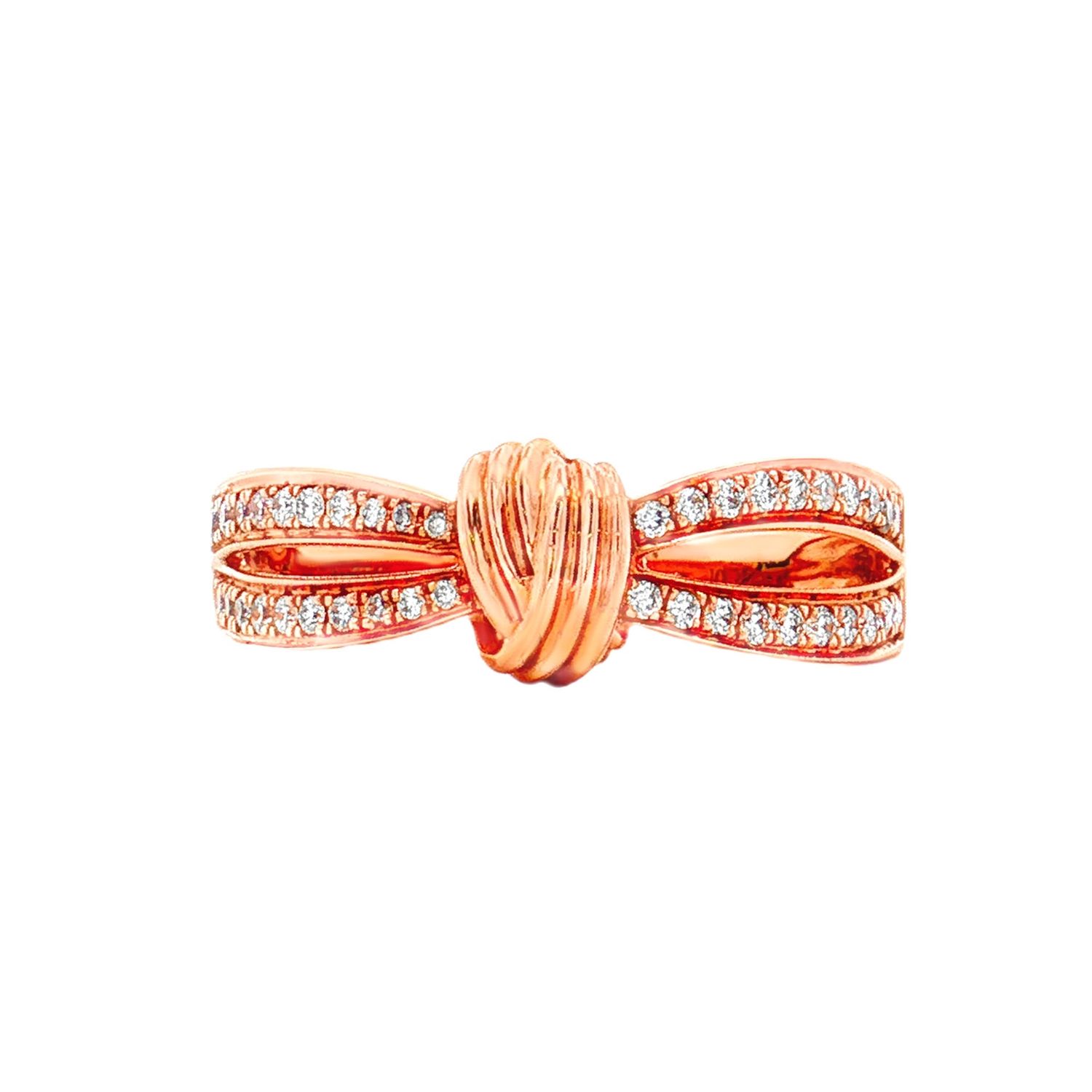 18K Rose Gold Natural Diamond Knot Ring Size 7.25# HX0097
