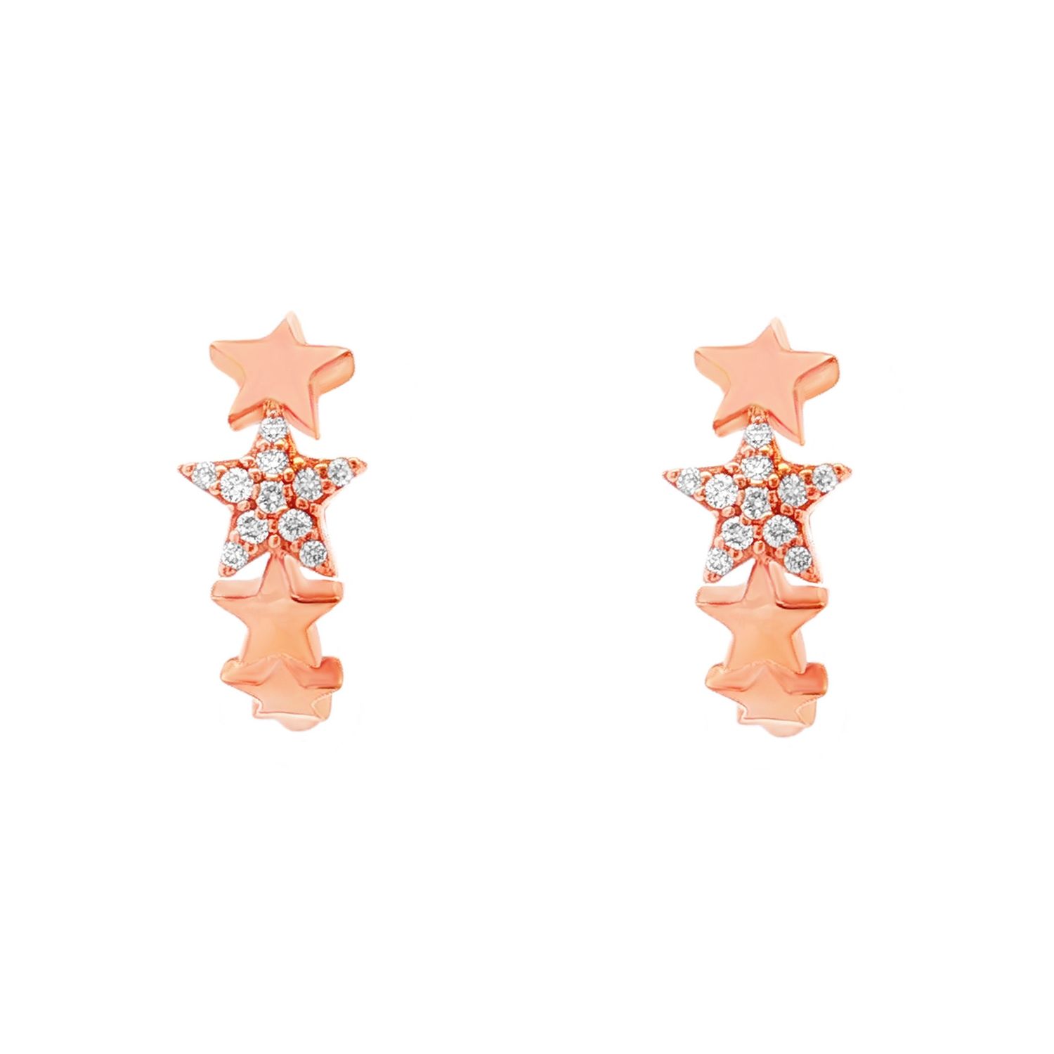 18K Rose Gold Natural Diamond Star Hoop Earrings HX0110