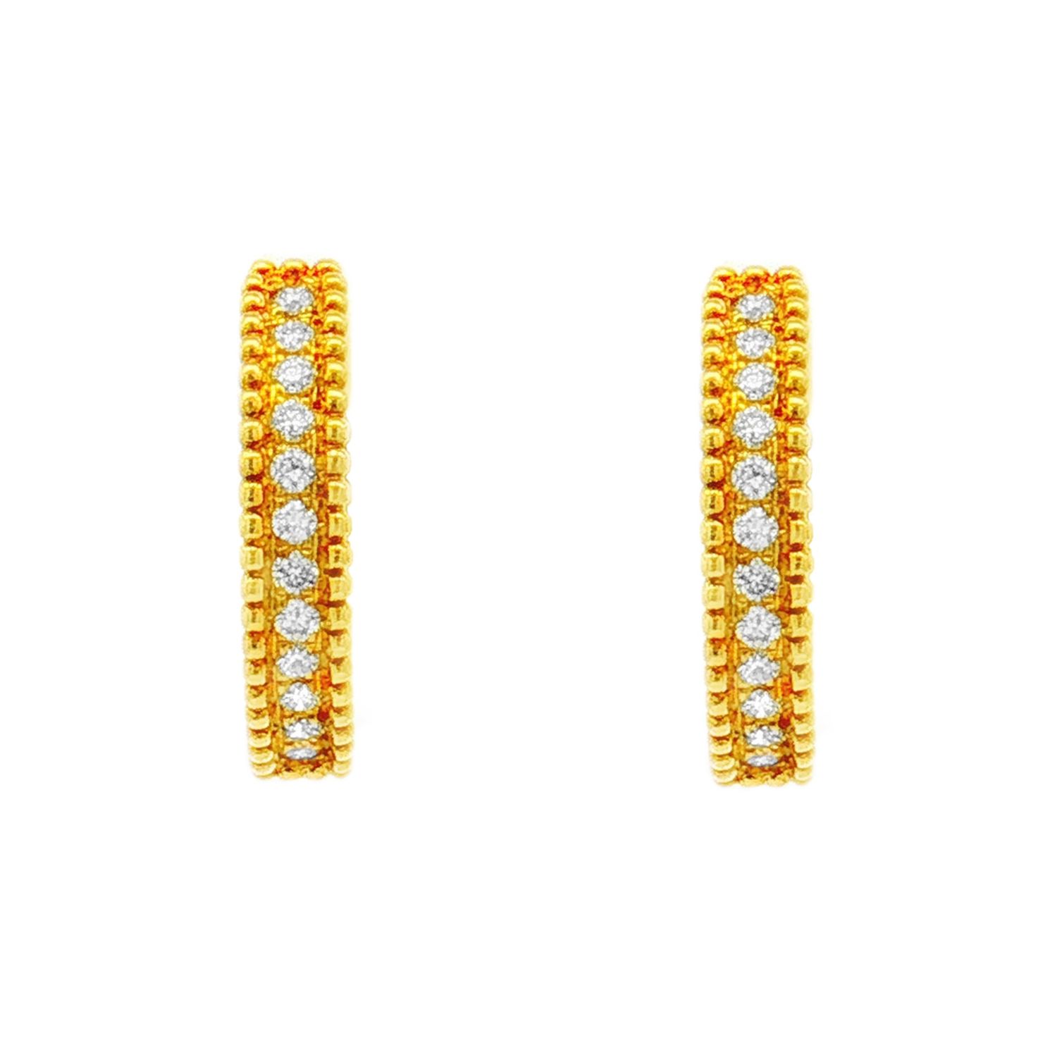 18K Yellow Gold Natural Diamond Pave Huggie Earrings HX0111