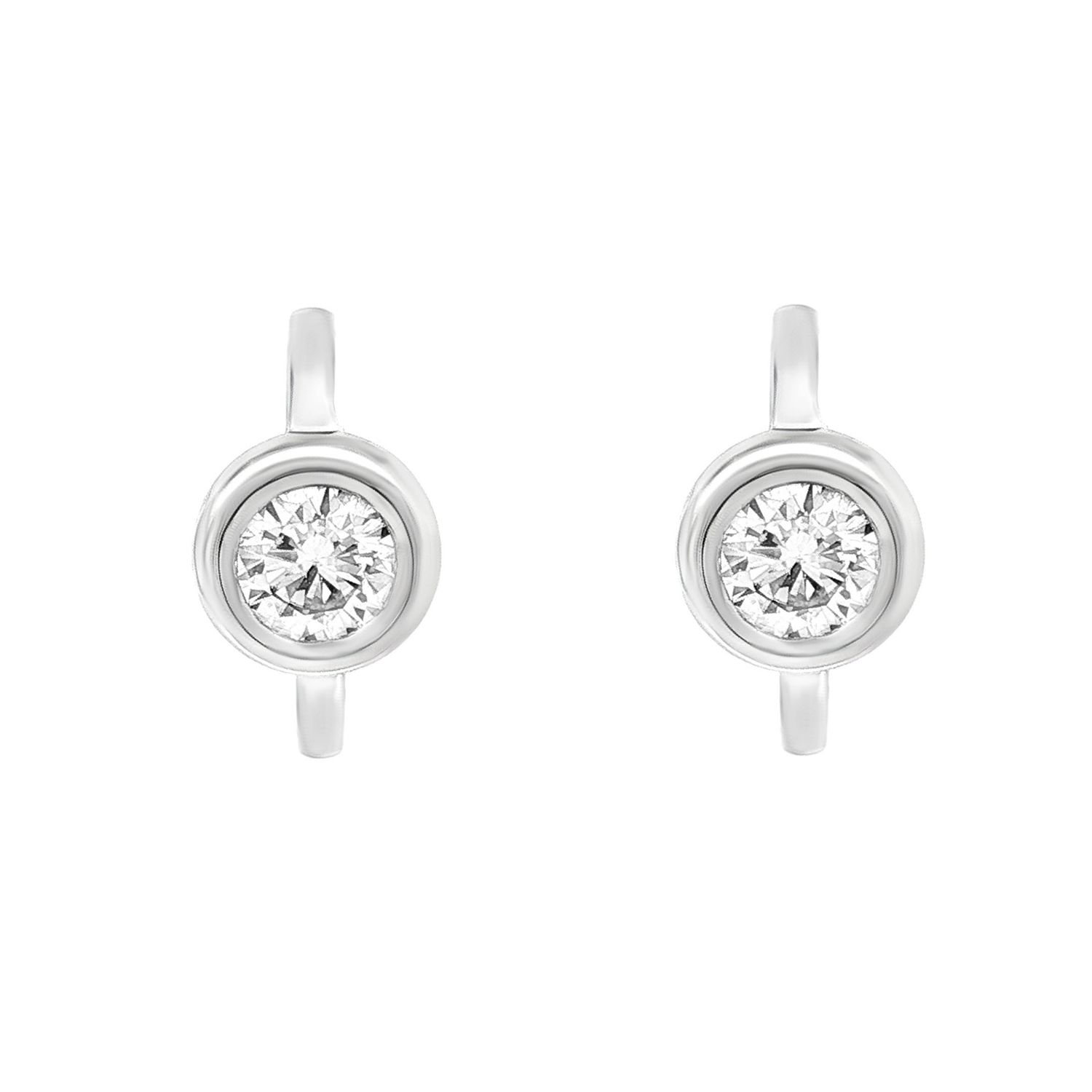 18K White Gold Lab-Grown Diamond Bezel Set Huggie Earrings HX0108