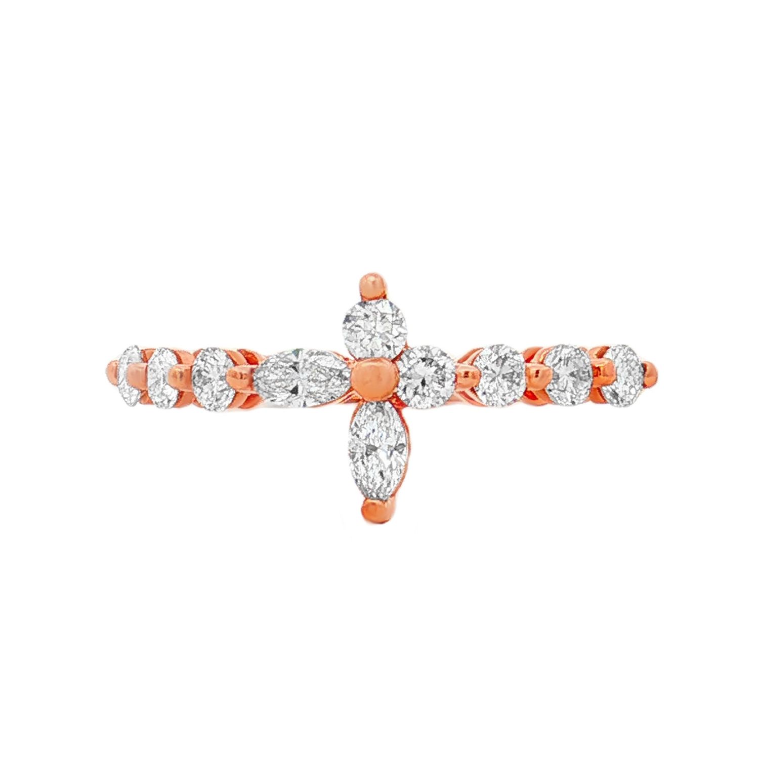 18K Rose Gold Lab-Grown Diamond Cross Ring Size 6.25# HX0113