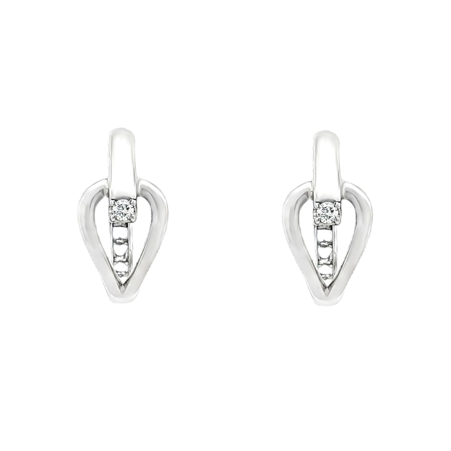 18K White Gold Natural Diamond Heart Huggie Earrings HX0106