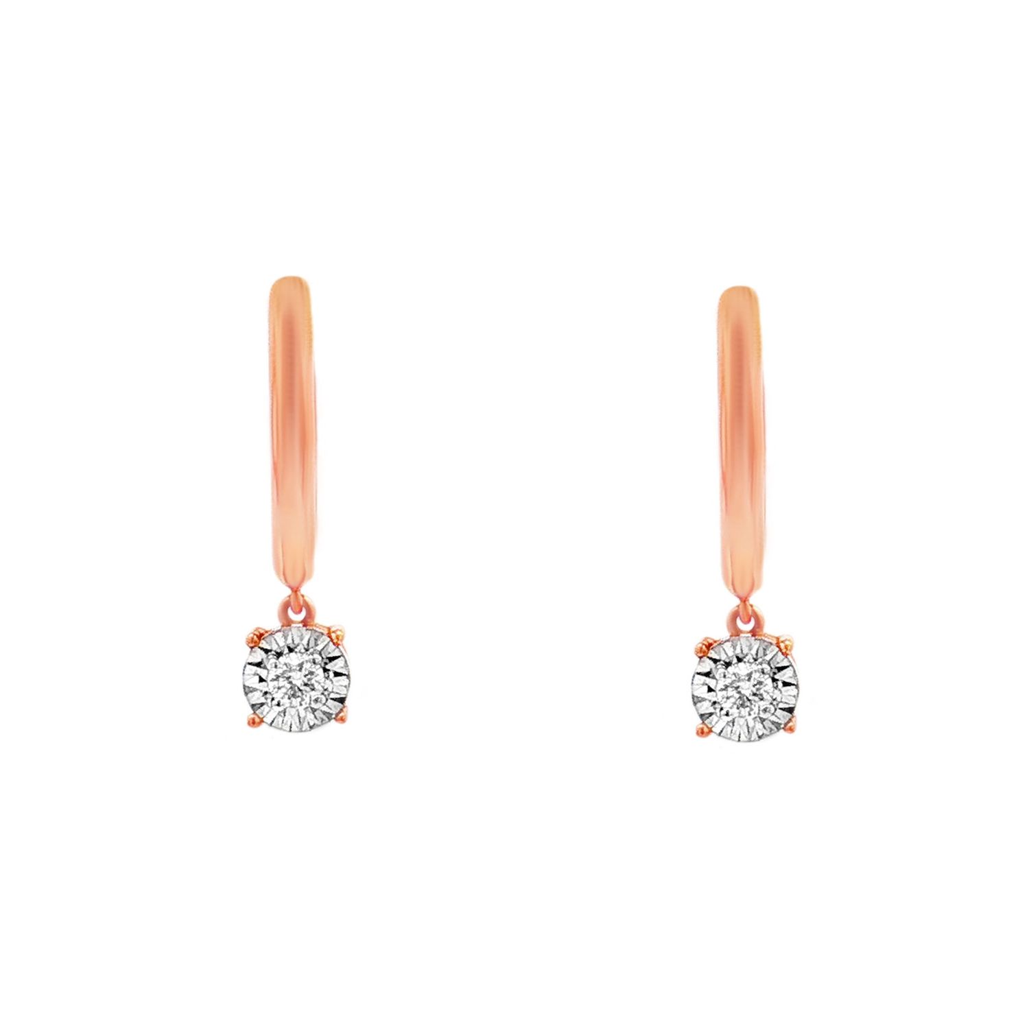 18K Rose Gold Natural Diamond Drop Huggie Earrings HX0107