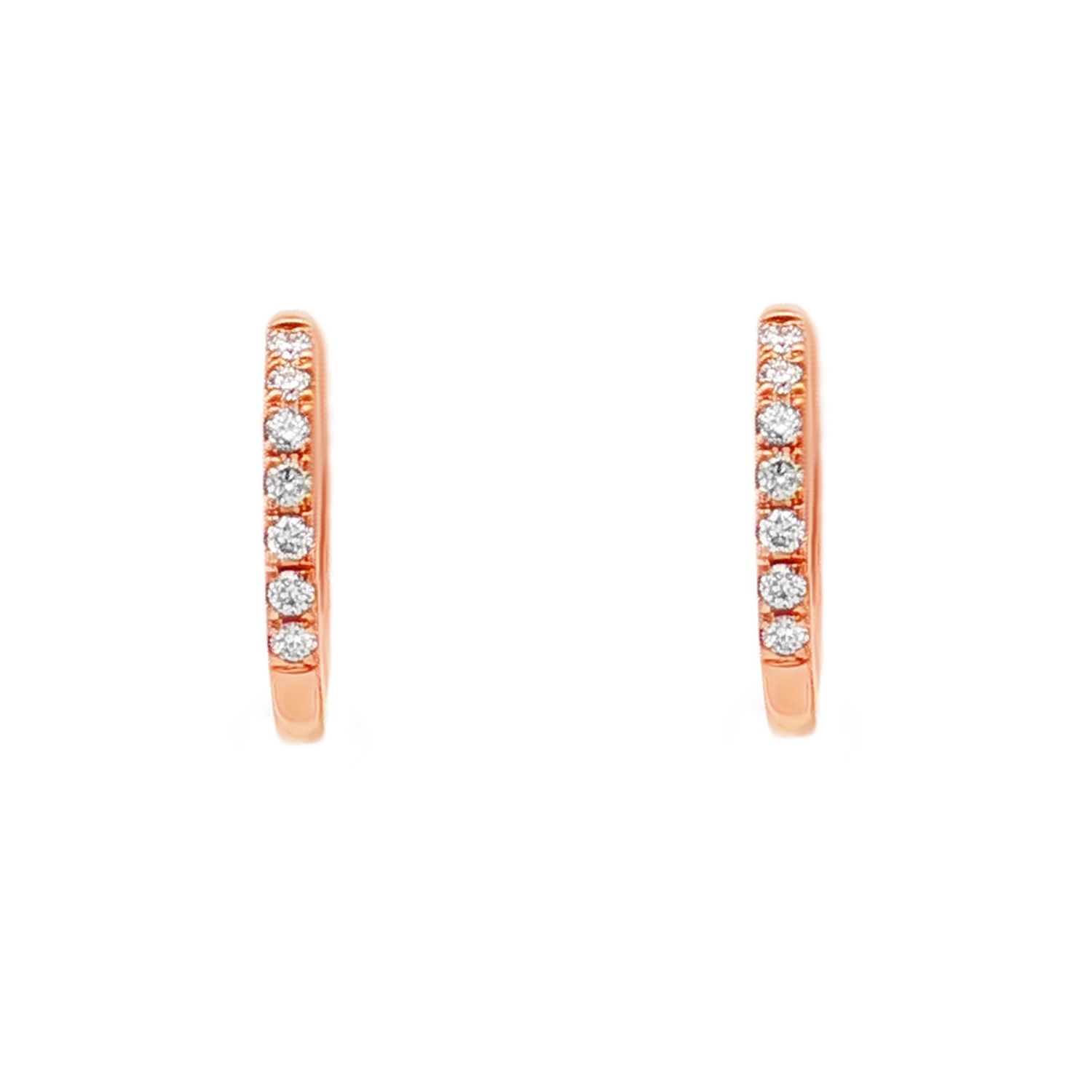 18K Rose Gold Natural Diamond Prong Set Huggie Earrings HX0104