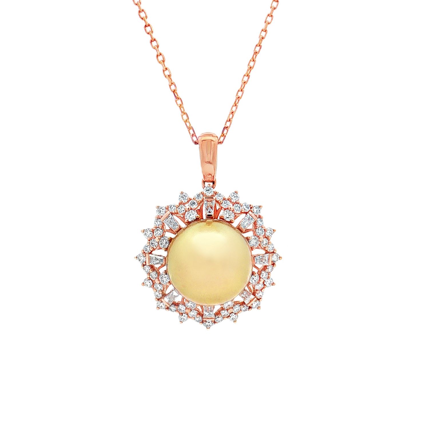 18K Yellow Gold Natural Golden South Sea Pearl And Diamond Pendant TF00022