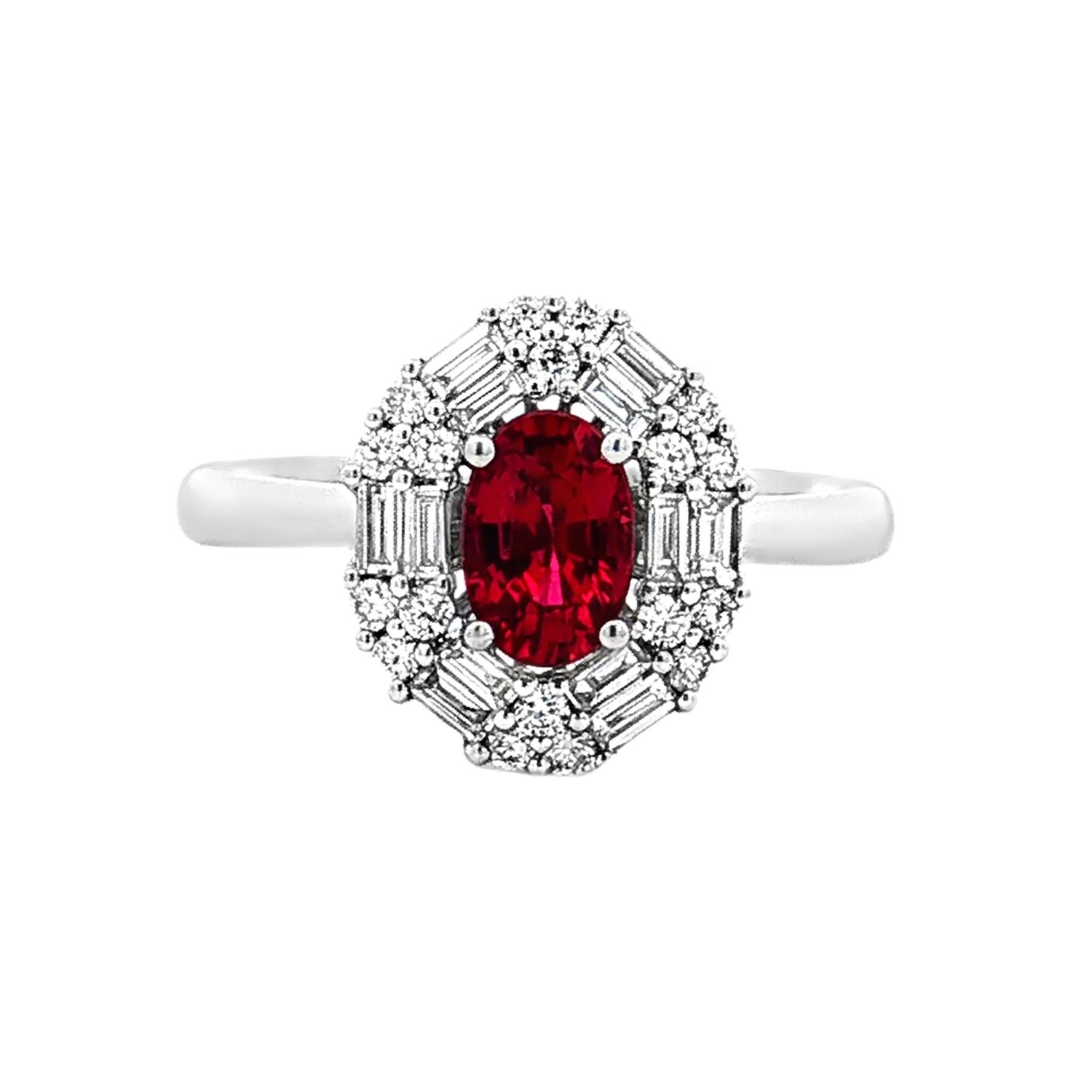 18K White Gold Natural Ruby And Diamond Size 5.5# Engagement Ring TF0036