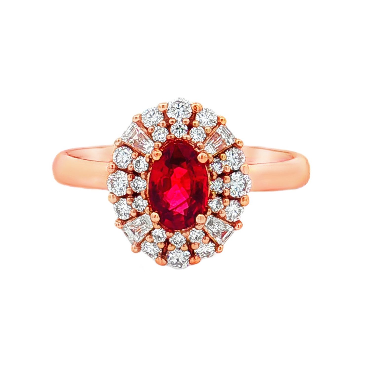 18K Rose Gold Natural Ruby And Diamond Size 6.5# Engagement Ring TF0043