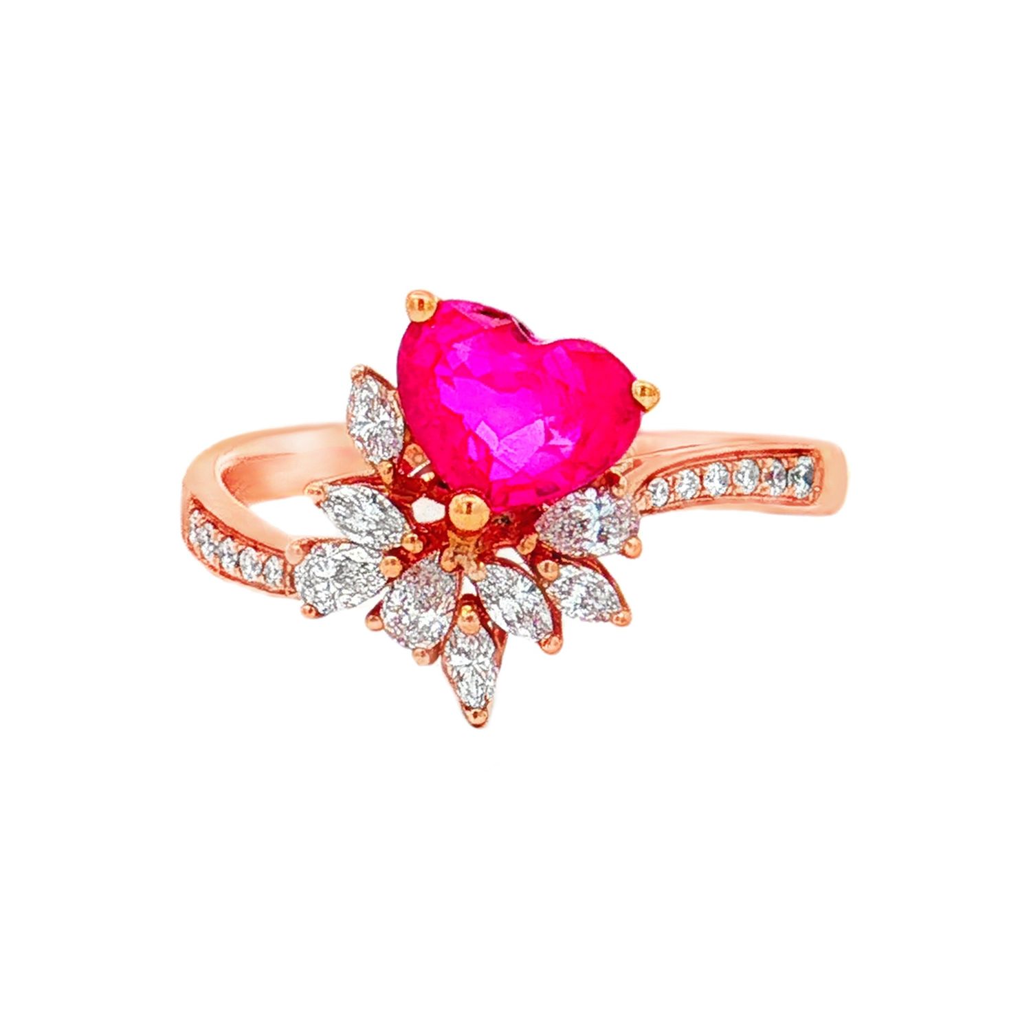 18K Rose Gold Natural Heart Ruby And Diamond Size 6# Engagement Ring TF0045