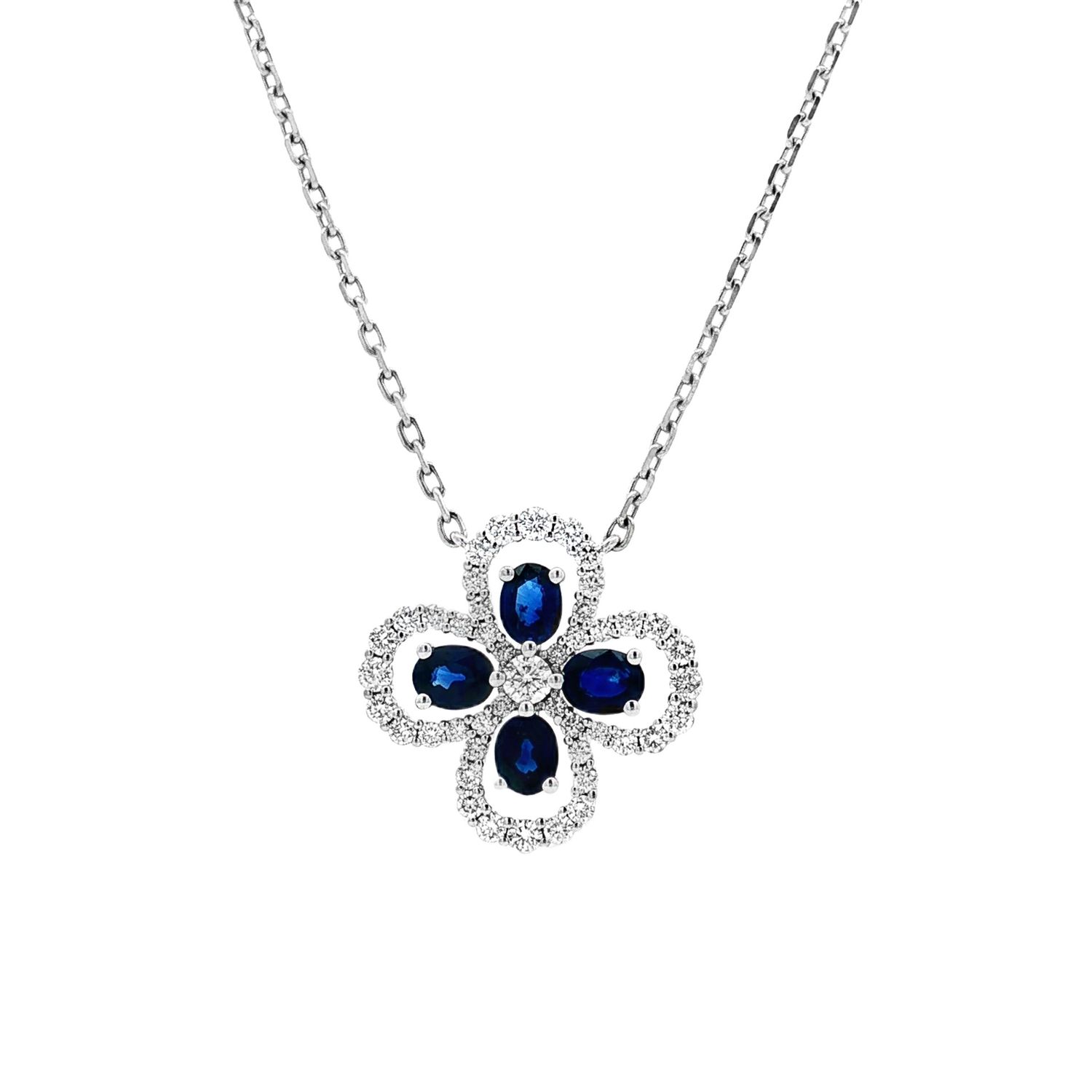 18K White Gold Natural Sapphire and Diamond Necklace TF0046