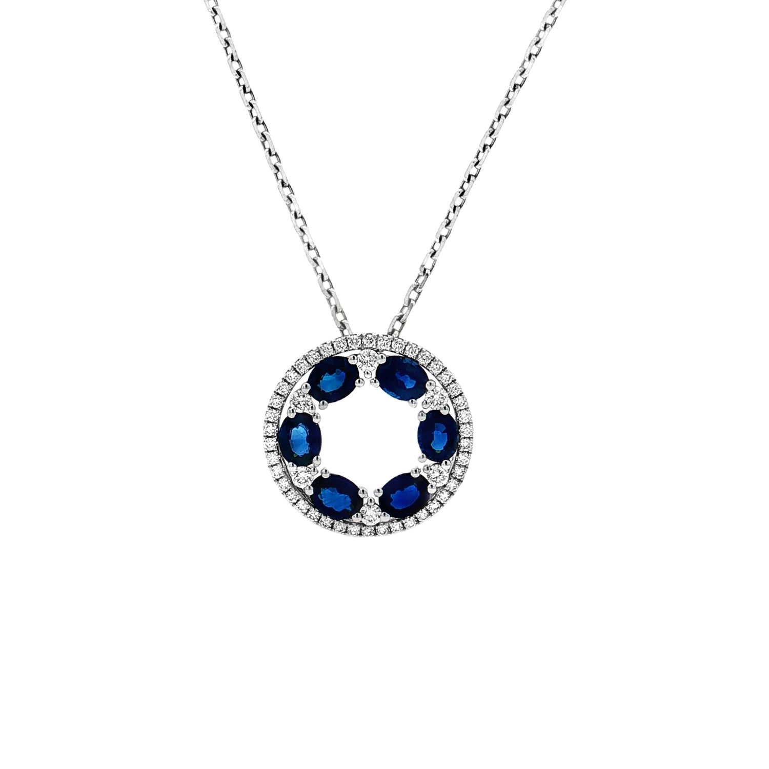 18K White Gold Natural Sapphire and Diamond Pendant TF0047