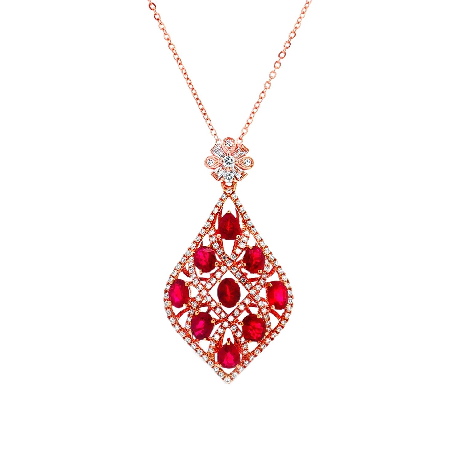 18K Rose Gold Natural Ruby and Diamond Pendant TF0051