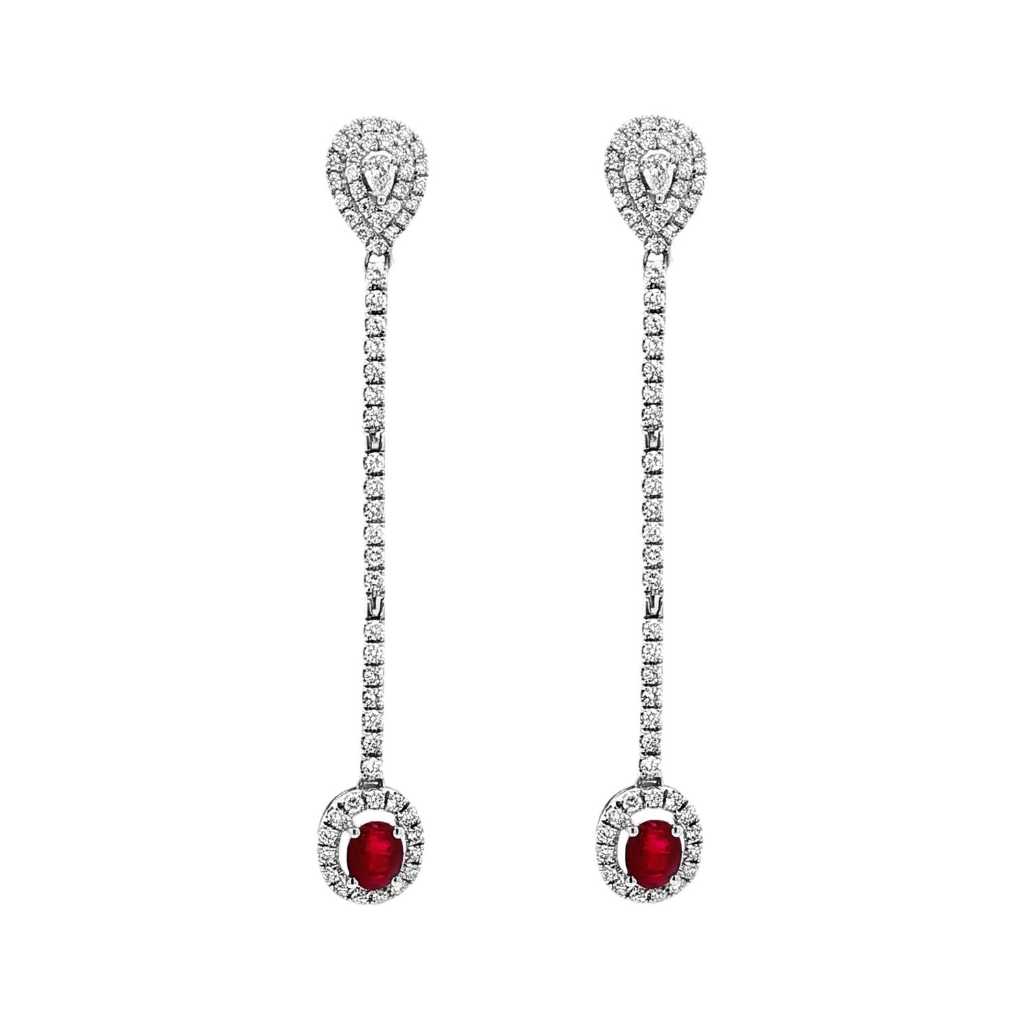 18K White Gold Natural Diamond And Ruby Drop Earrings TF0024