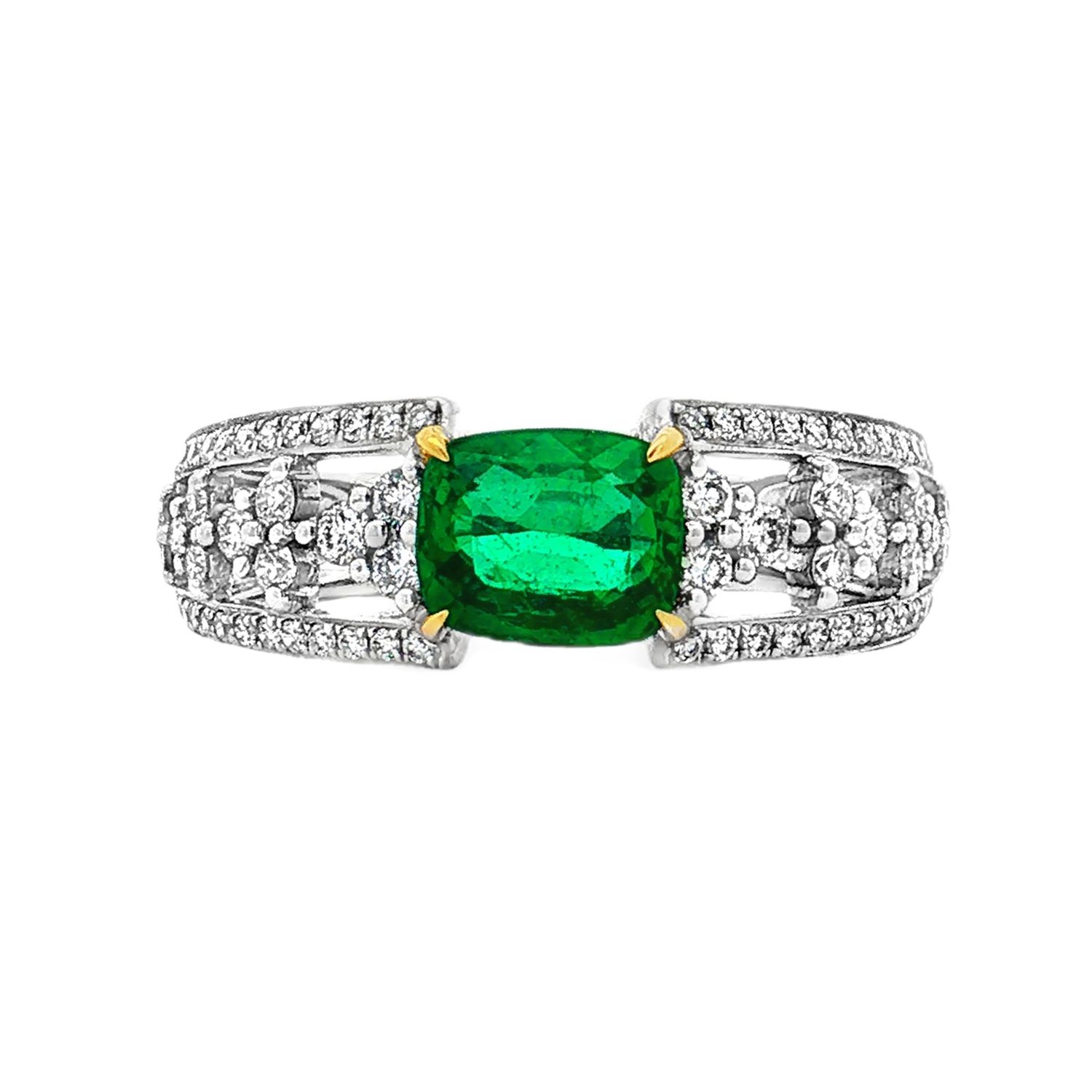 18K White Gold Natural Emerald And Diamond Size 7# Engagement Ring TF0028