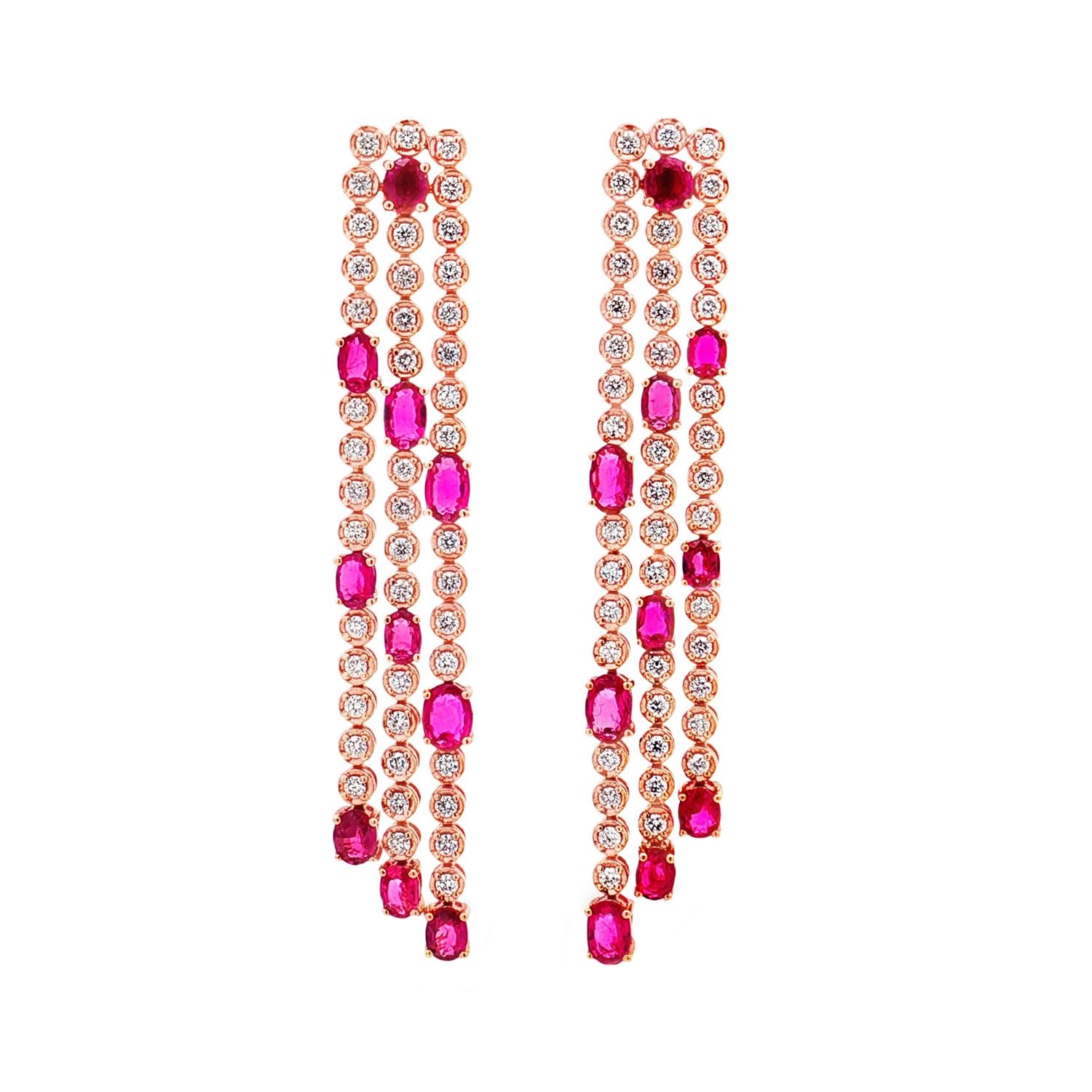 18K Rose Gold Natural Ruby And Diamond Drop Earrings TF0027