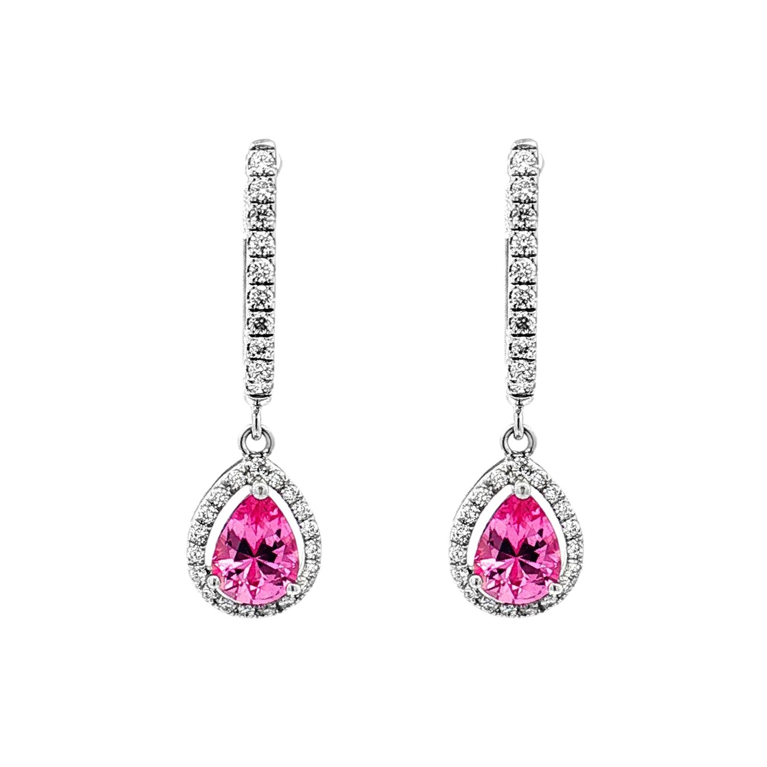 18K White Gold Natural Pink Sapphire And Diamond Drop Earrings TF0031