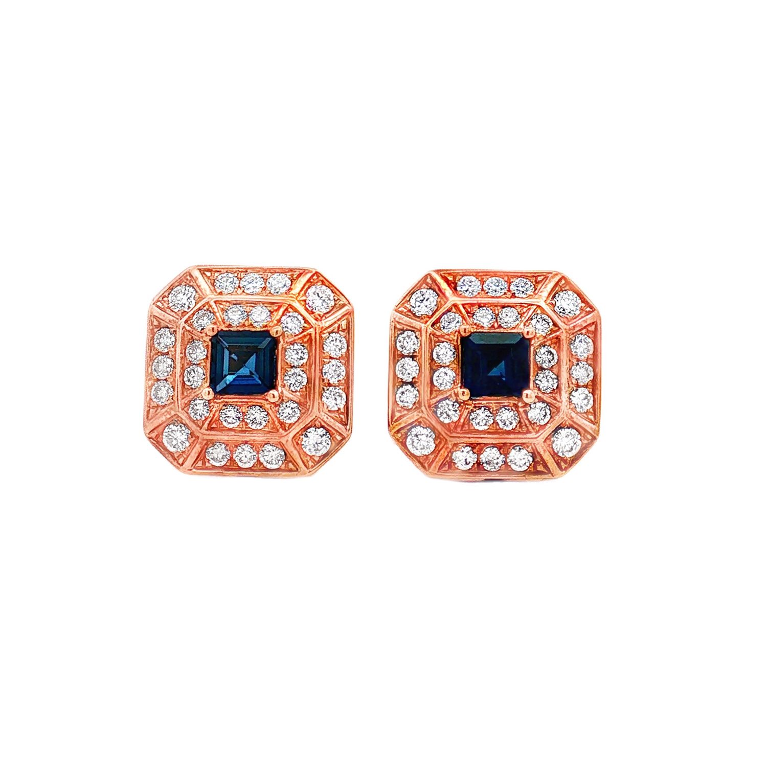 18K Yellow Gold Natural Sapphire And Diamond Stud Earrings TF0033