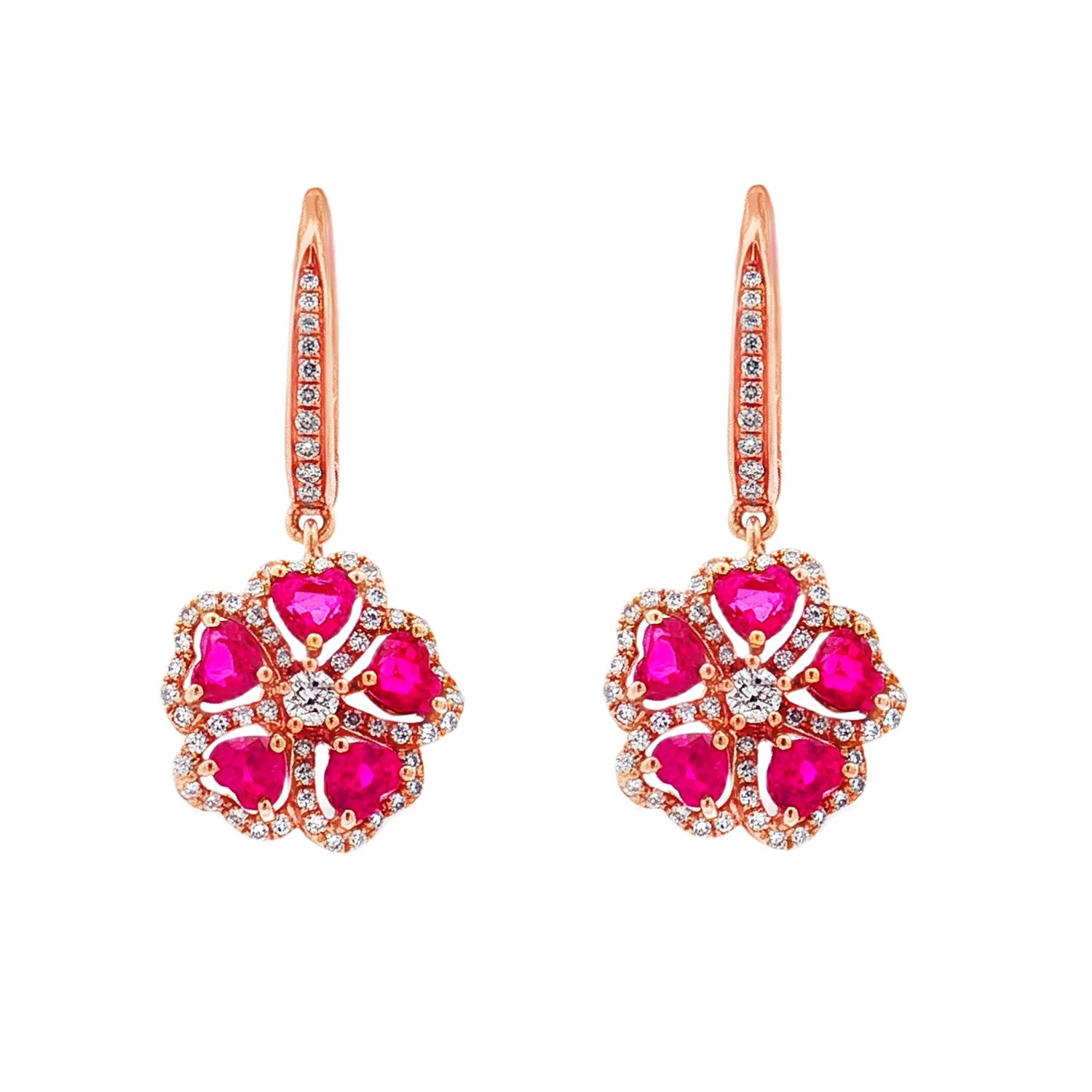18K Rose Gold Natural Ruby And Diamond Drop Earrings TF0034