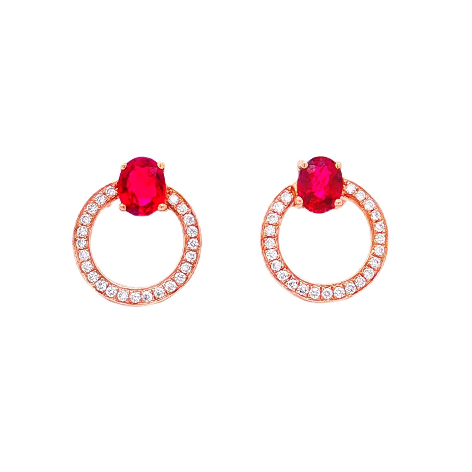 18K Rose Gold Natural Ruby And Diamond Stud Earrings TF0035