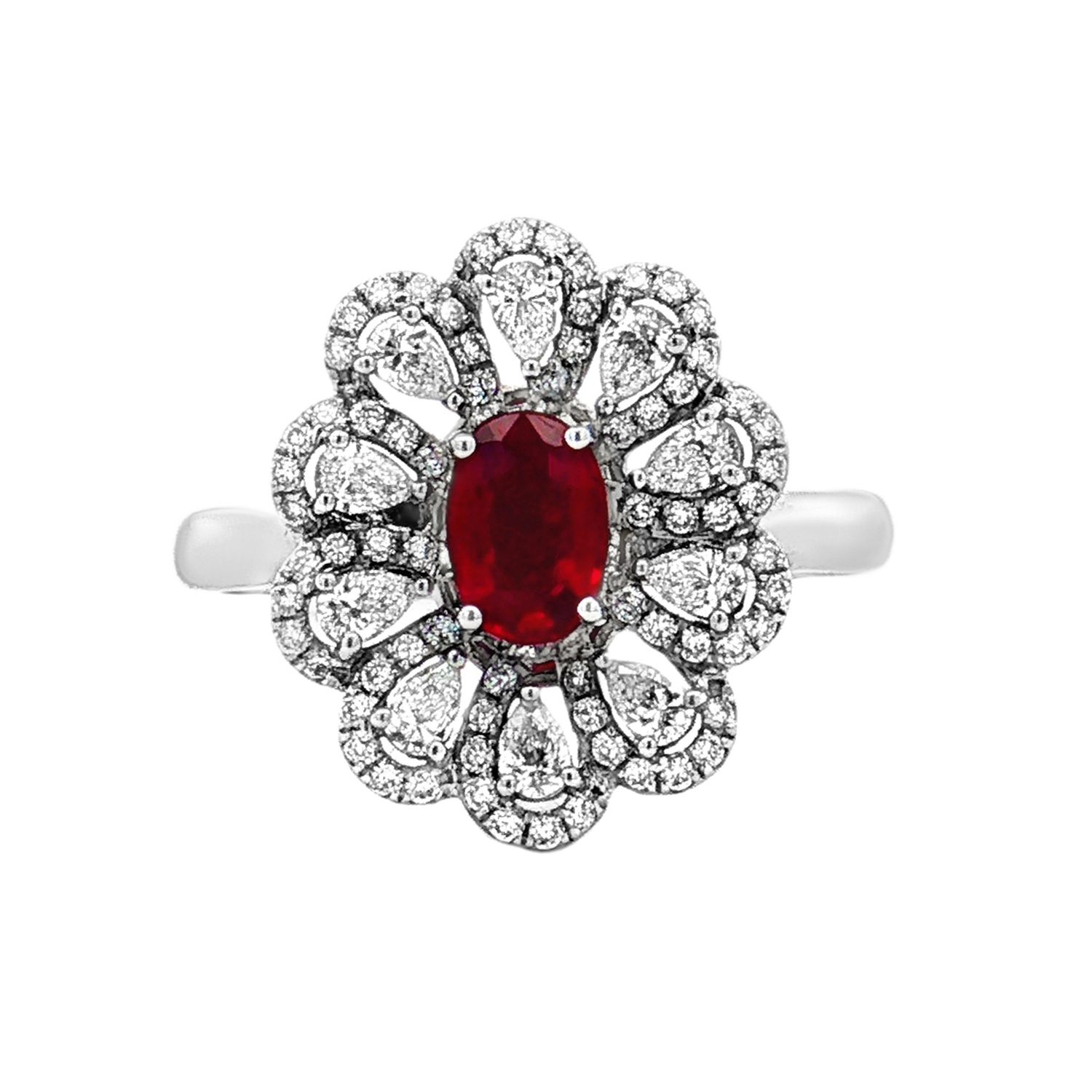 18K White Gold Natural Ruby And Diamond Size 7# Engagement Ring TF0038