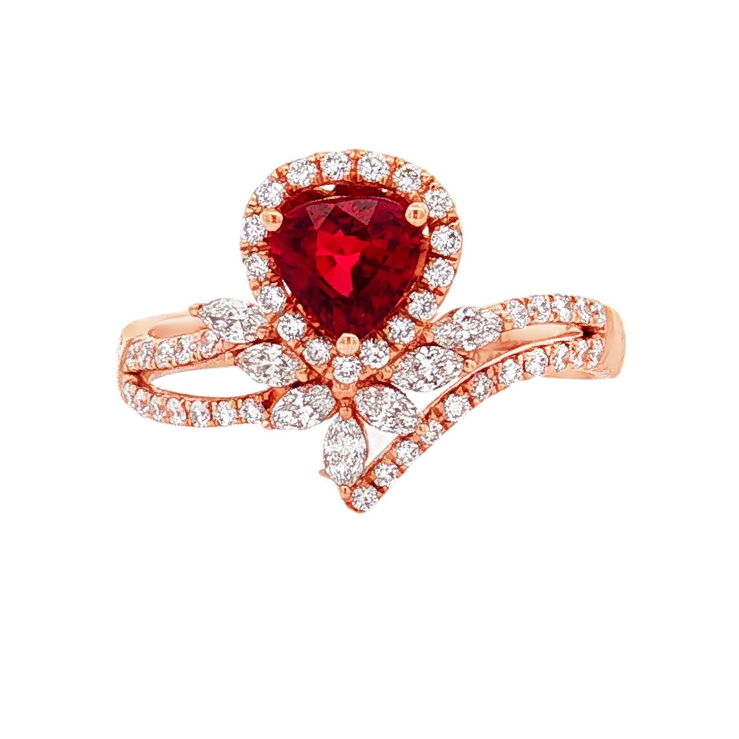 18K Rose Gold Natural Ruby And Diamond Size 7# Engagement Ring TF0041