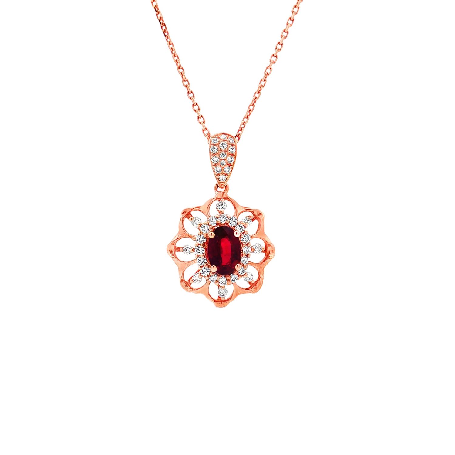 18K Rose Gold Natural Ruby and Diamond Pendant TF0053