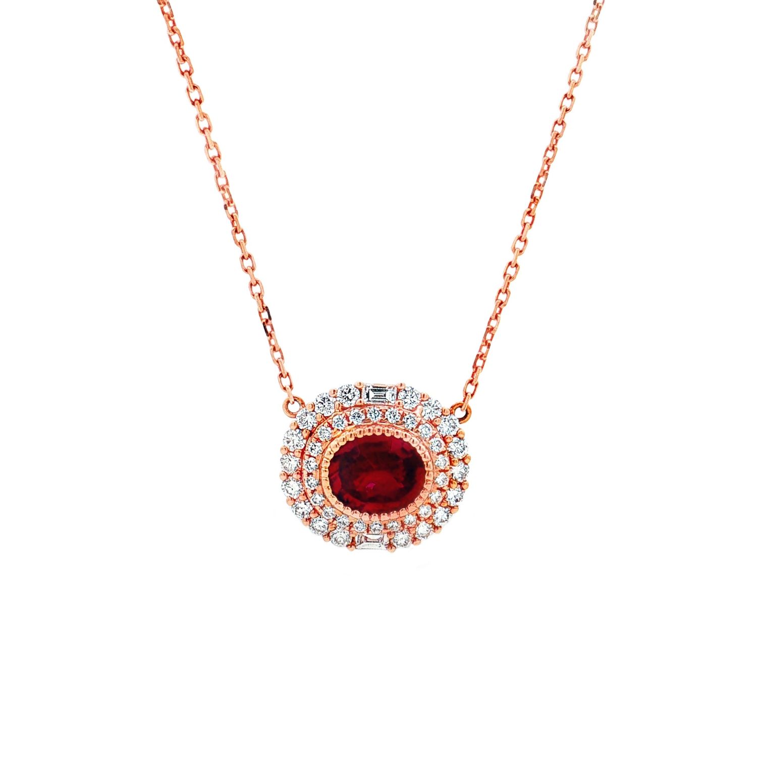 18K Rose Gold Natural Ruby and Diamond Necklace TF0052