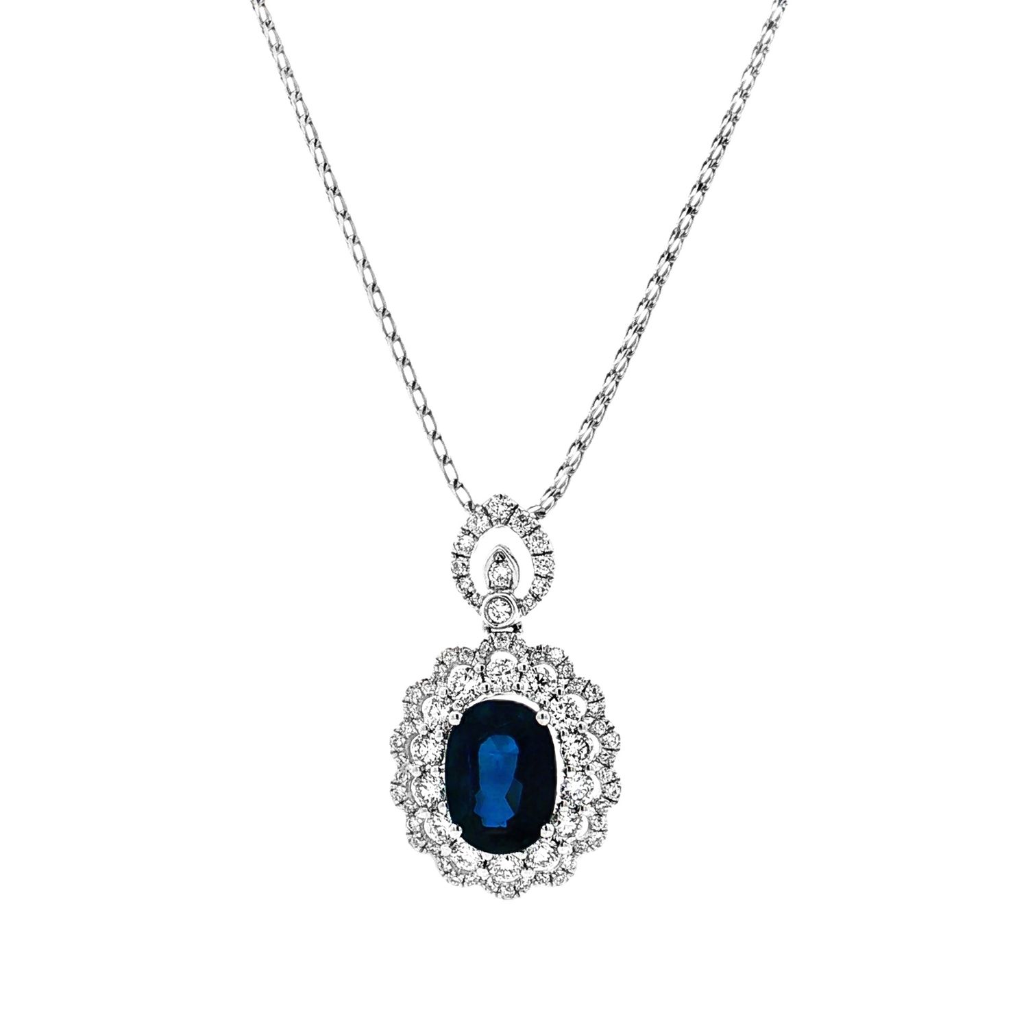 18K White Gold Natural Sapphire and Diamond Pendant TF0050