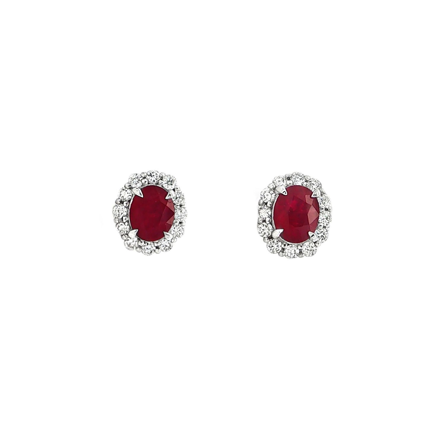 18K White Gold Natural Ruby And Natural Diamond Stud Earrings HFXY0003