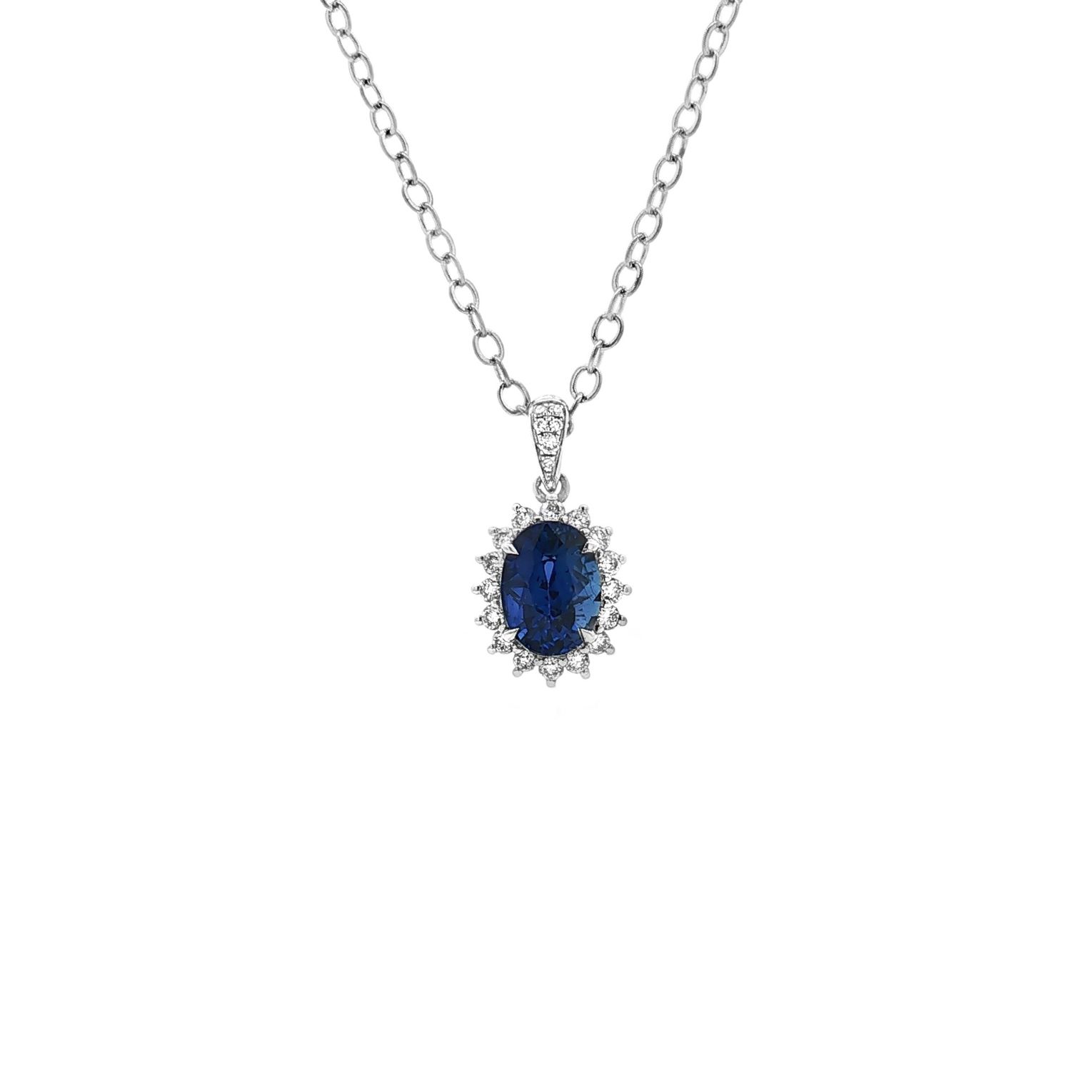 18K White Gold Natural Sapphire And Natural Diamond Pendant HFXY0010