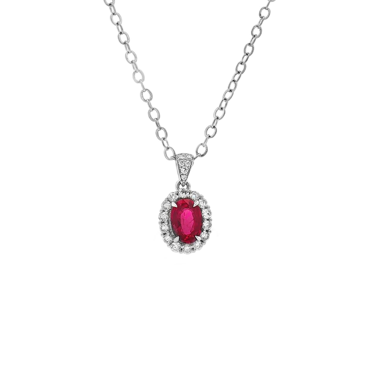 18K White Gold Natural Ruby And Natural Diamond Pendant HFXY0012