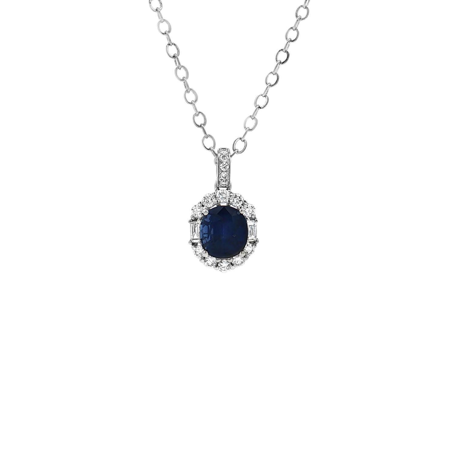 18K White Gold Natural Sapphire And Natural Diamond Pendant HFXY0019