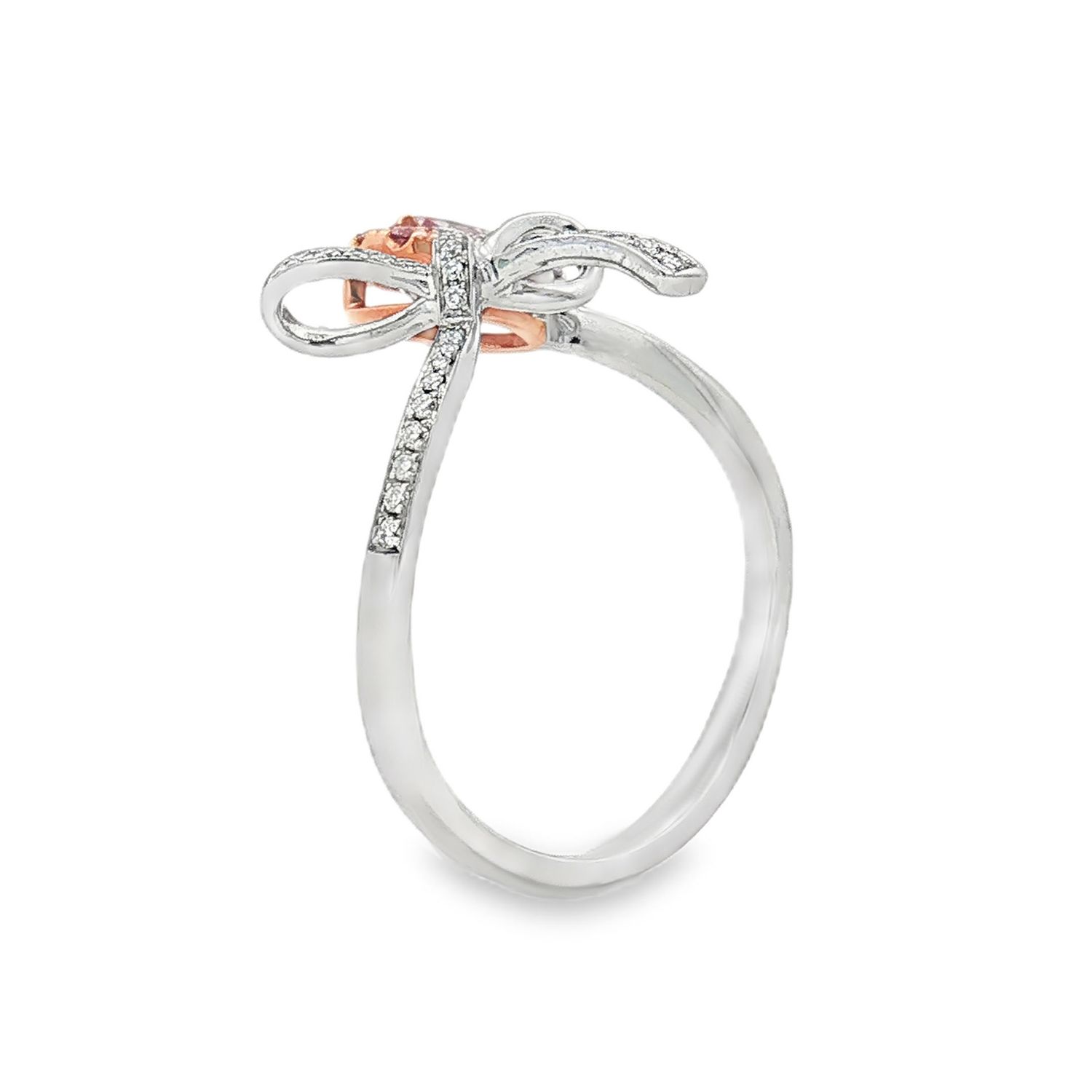 18K White&amp;Rose Gold Natural Pink Diamond And Diamond Size 6 Open Ring BJL0005