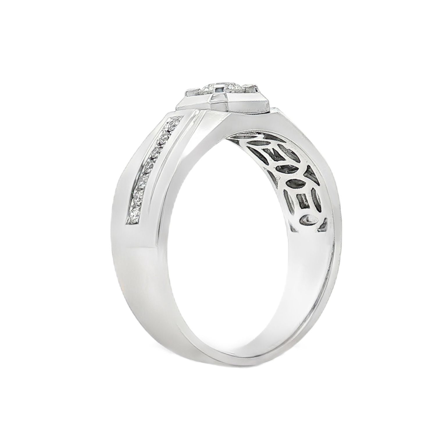 18K White Gold Natural Diamond Size 8.5 Men's Ring BJL0009