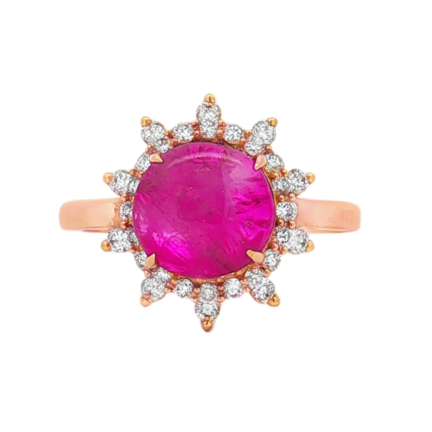 18K Rose Gold Natural Ruby And Diamond Size 7.5# Engagement Ring HFXY0015