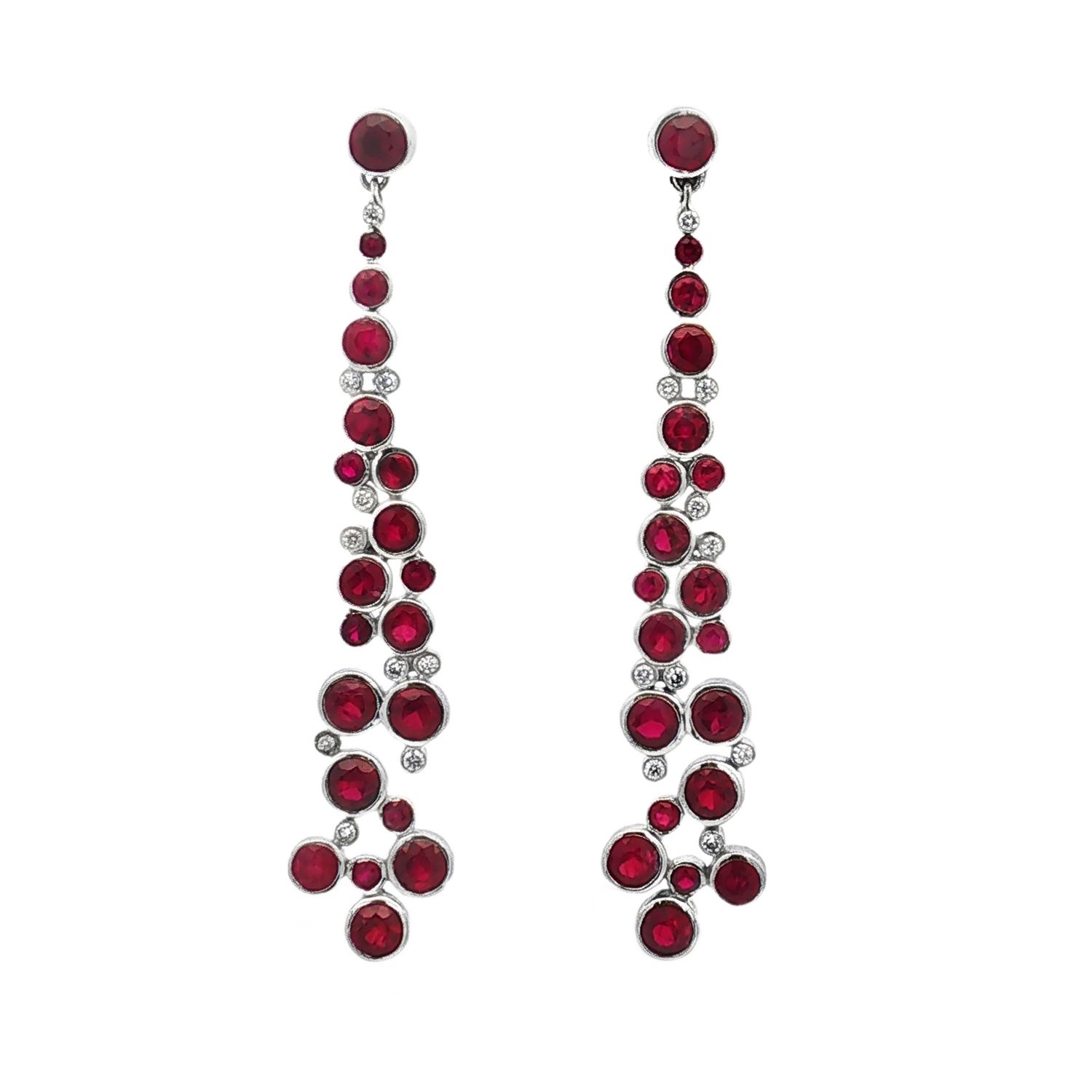 18K White Gold Natural Ruby And Diamond Drop Earrings HFXY0016