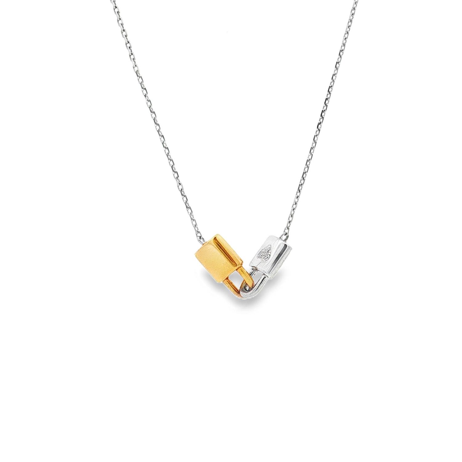 18K White&amp;Yellow Gold Natural Diamond Heart Lock Necklace BJL0030