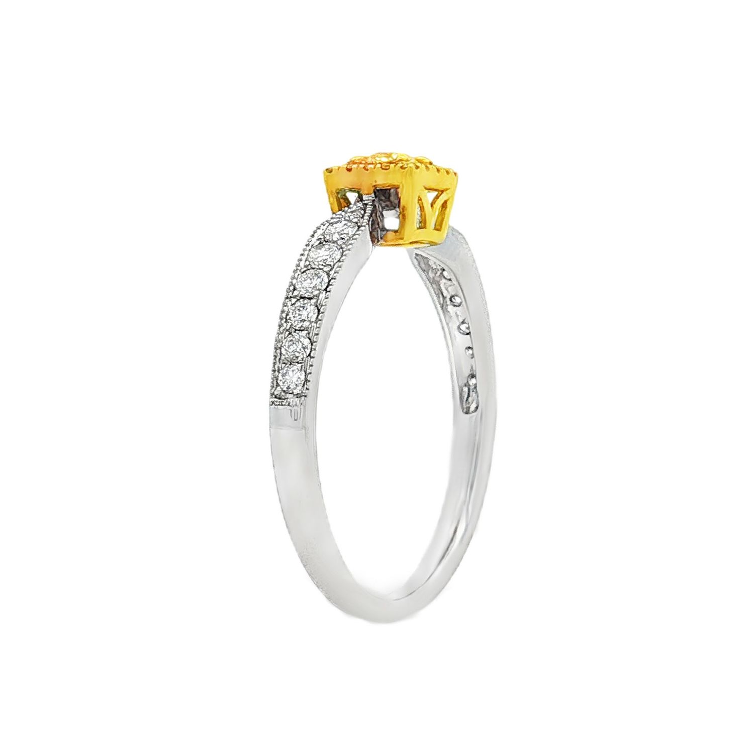 18K White Gold Natural Yellow Diamond And Diamond Size 6 Engagement Ring BJL0023