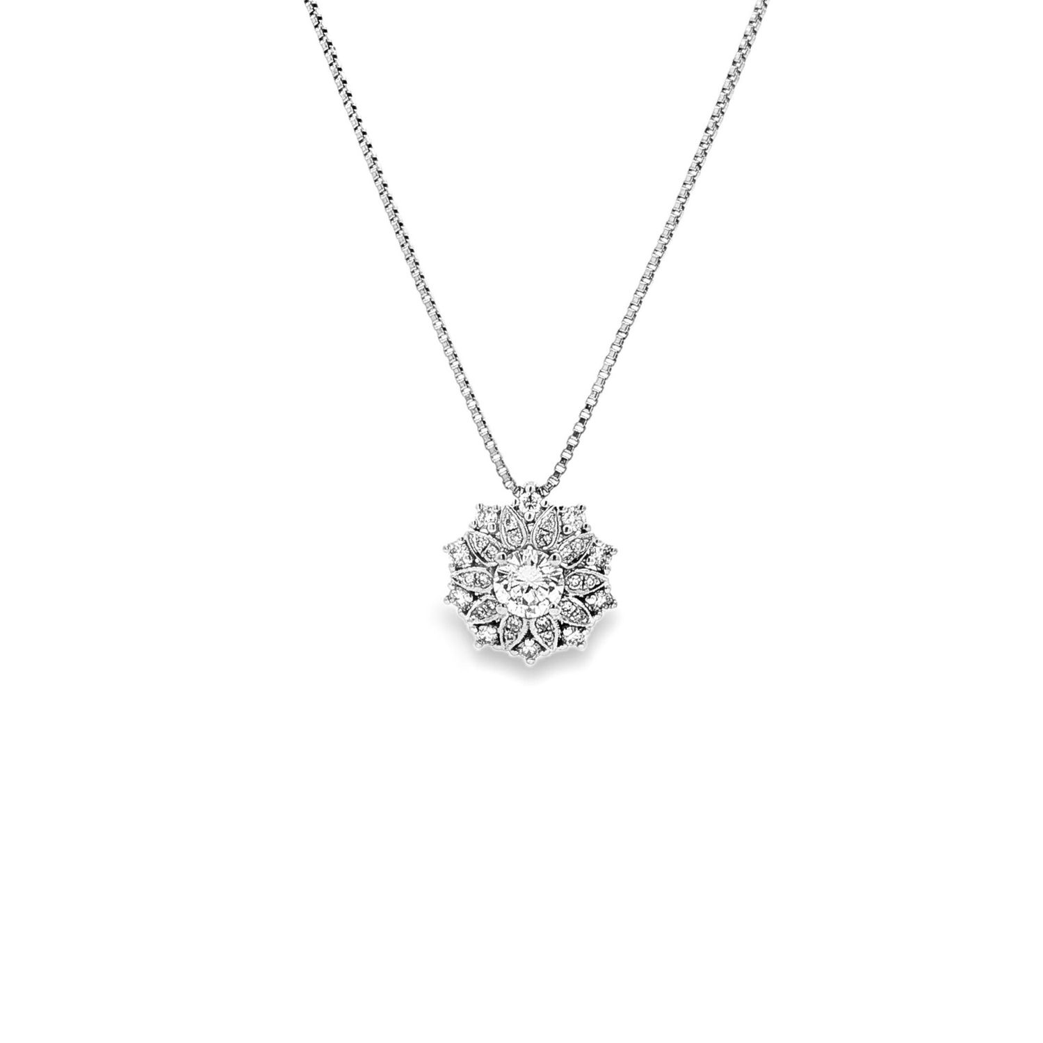 18K White Gold Natural Diamond Classic Sunflower Pendant BJL0033