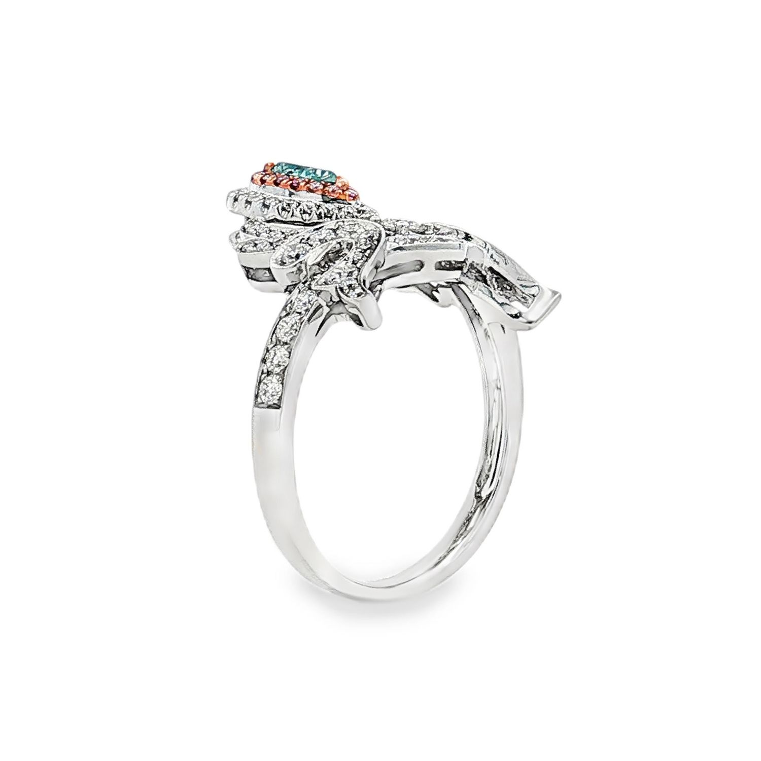 18K White&amp;Rose Gold Natural Blue And Pink Diamond Size 6 Engagement Ring BJL0047