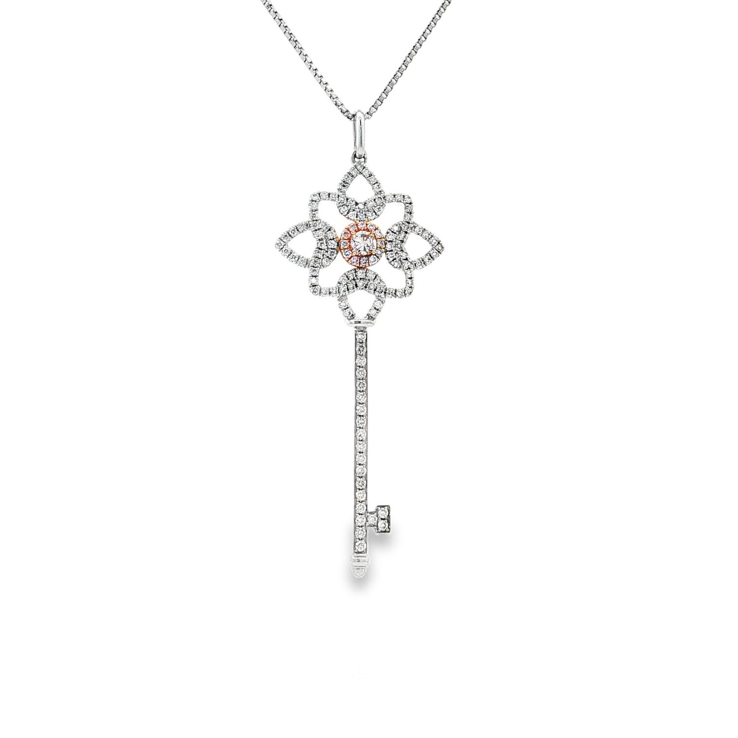 18K White&amp;Rose Gold Natural Pink Diamond And Diamond Key Pendant BJL0050