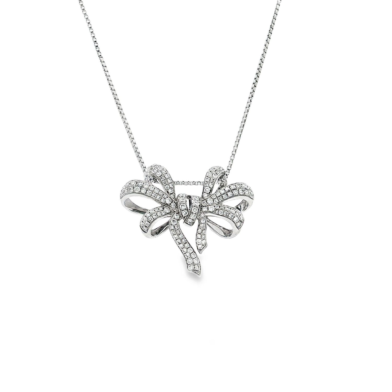 18K White Gold Natural Diamond Classic Butterfly Bow Pendant BJL0055