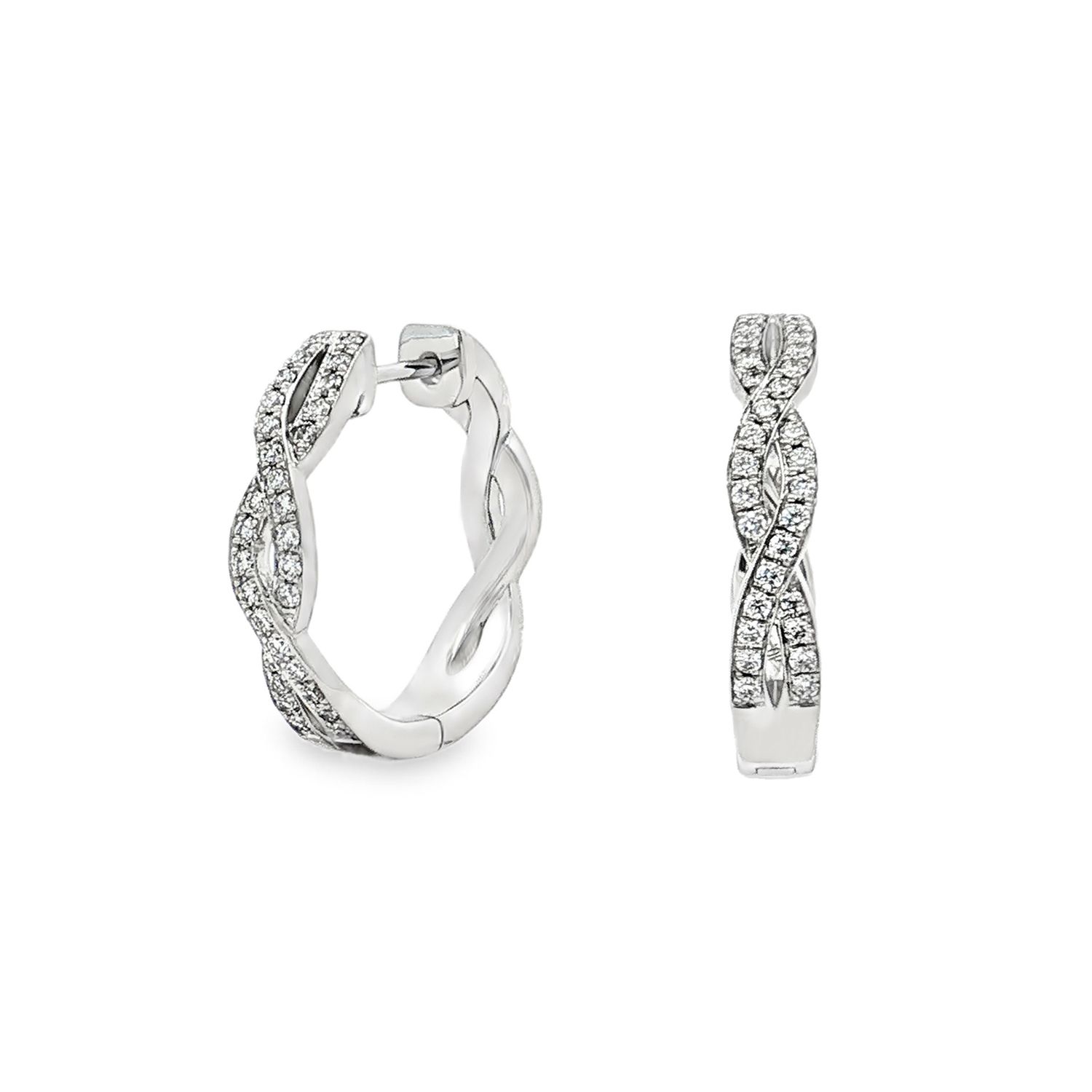 14K White Gold Natural Diamond Twisted Hoop Earrings MZ13648