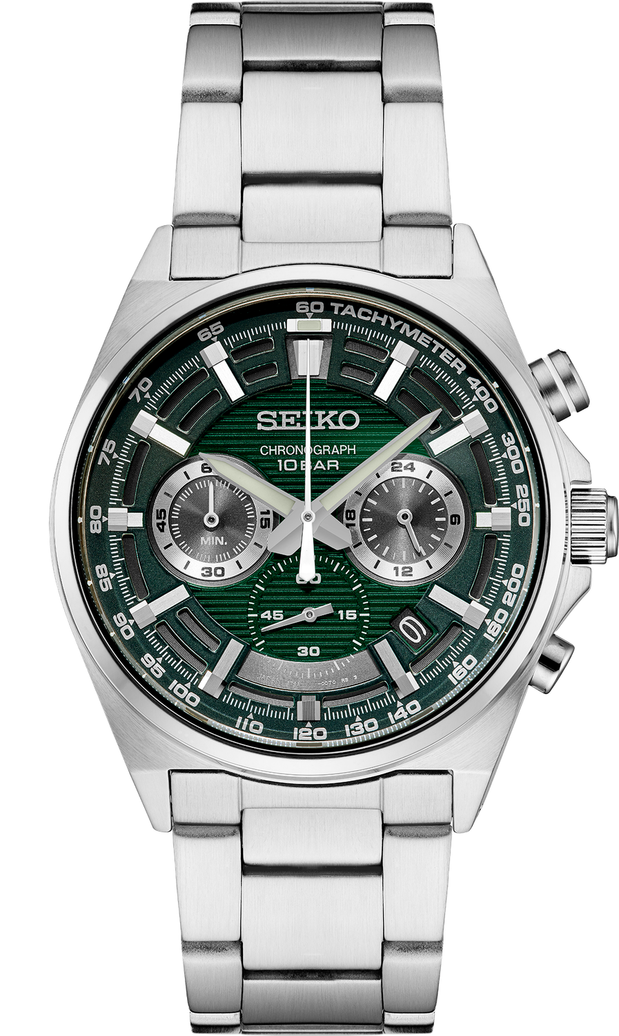 Seiko Chronograph Quartz Green Dial Stainless Steel Men's Watch SSB405