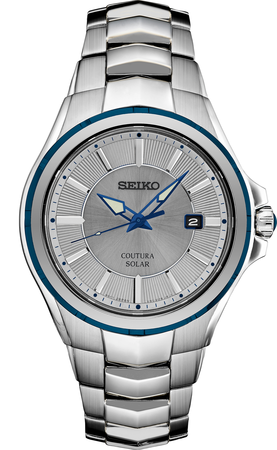 Seiko Coutura Blue Accent Stainless Steel Gray Dial Men's Watch SNE565
