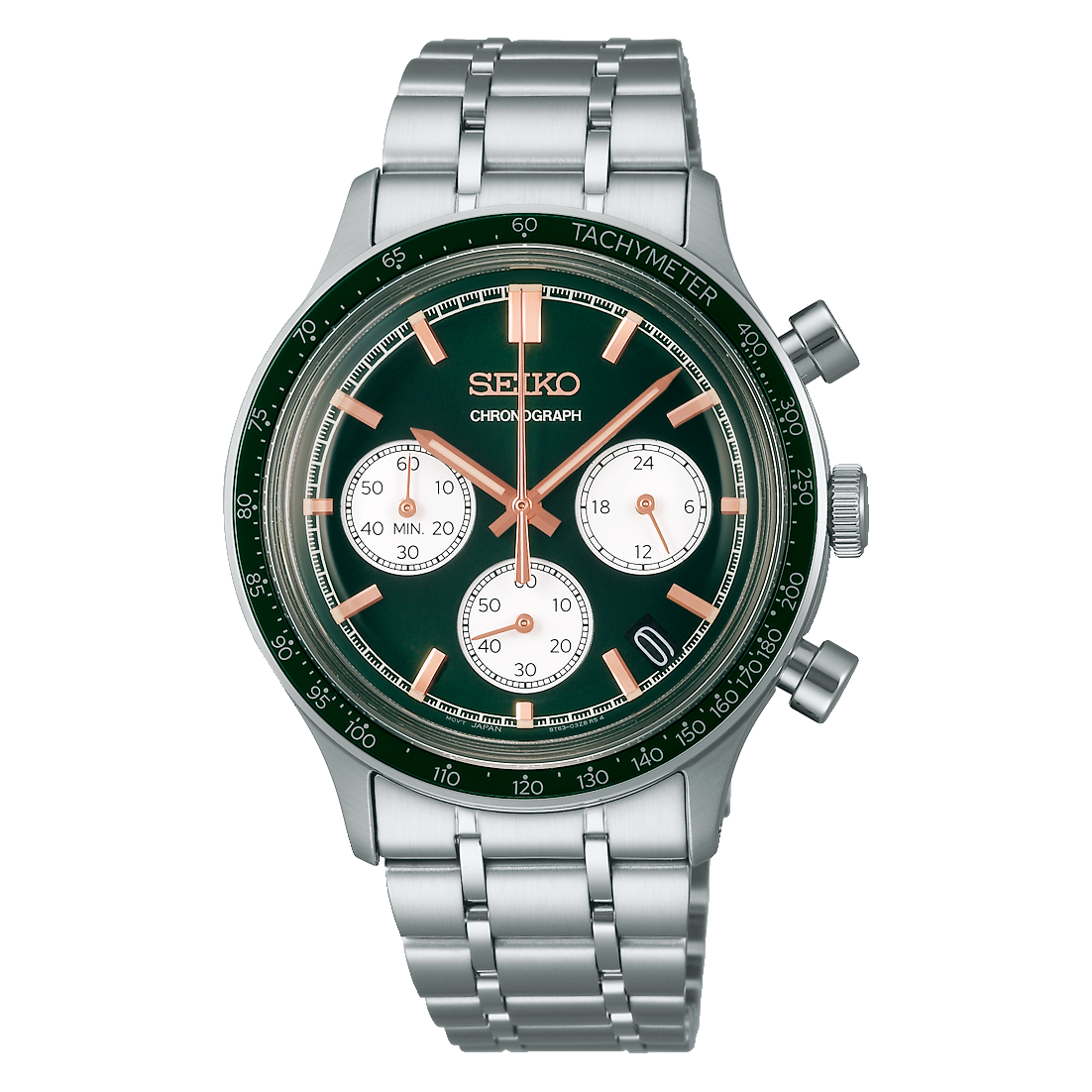 Seiko Chronograph Quartz Stainless Steel Light Green Dial Men's Watch SSB481