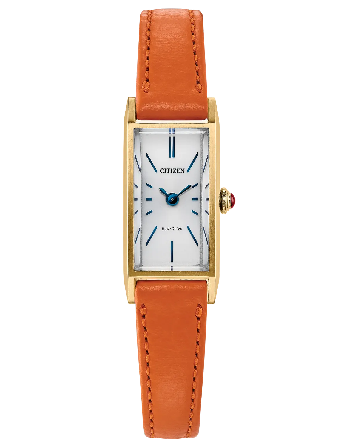 Citizen Eco-Drive Gold Tone Orange Leather Rectangle Women's Watch EG7122-04A