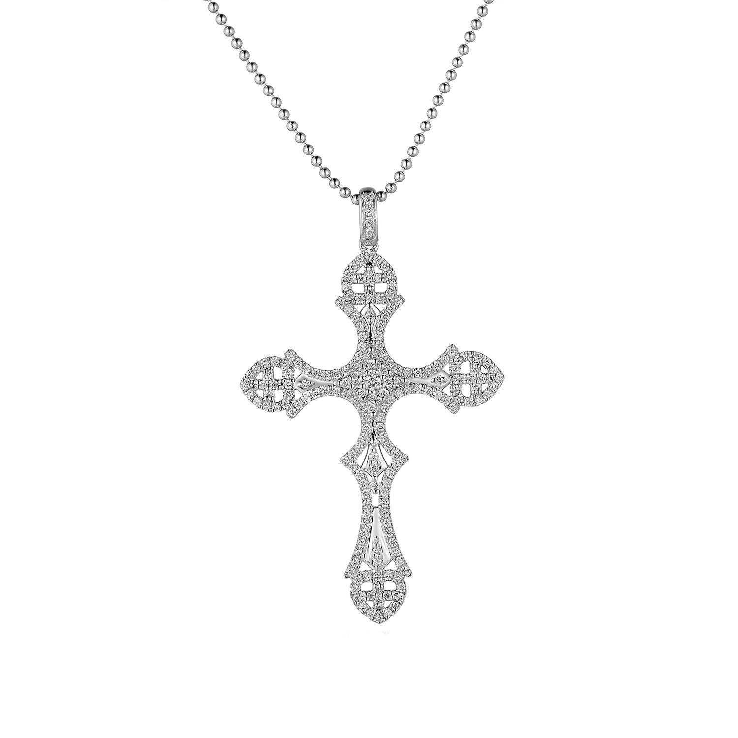 14K White/Yellow Gold Lab Grown Diamond Cross Necklace MZ71807, Colour: 14KW-8.14g-0.712ct-LG