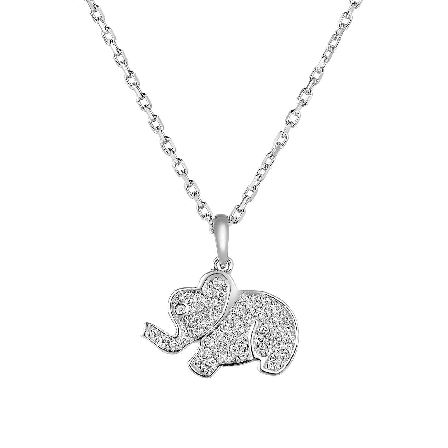 14K White Gold Lab Grown Diamond Elephant Necklace MZ9920