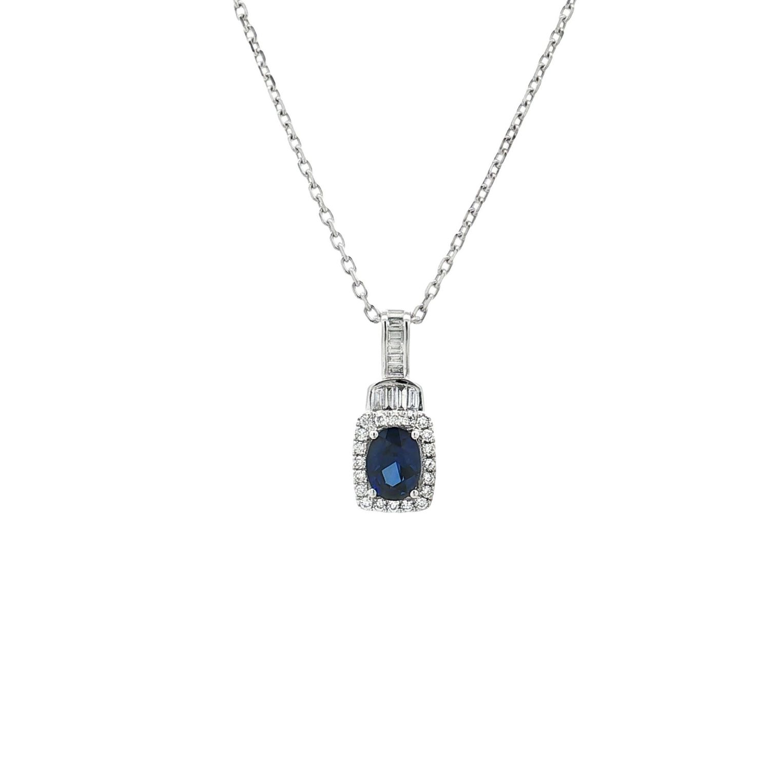 14K White/Yellow God Lab Grown Sapphire And Diamond Necklace MZ9418-1, KW: 14KW-3.75g-1.036ct