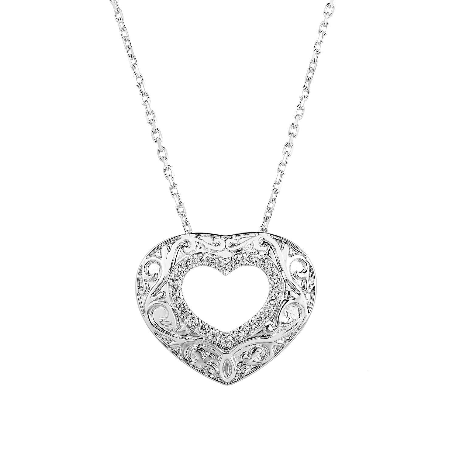 14K White/Yellow God Lab Grown Diamond Heart Pendant Necklace MZ9833, Colour: 14KW-6.68g-0.266ct-LG